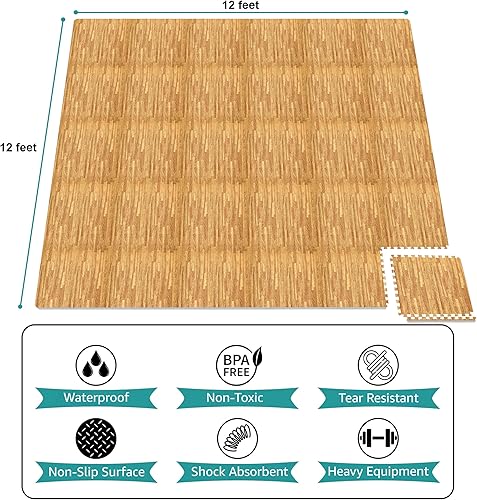 Miniatura 21 de Sorbus Azulejos de grano de madera de 80 pies cuadrados, tapete de espuma EVA entrelazado de azulejos de 3/8 pulgadas de grosor, rompecabezas