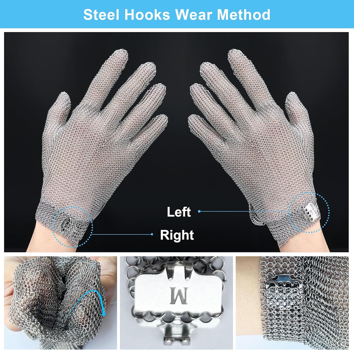 Chainmail Gloves Cut Resistant Glove Food Grade Cut Proof Stainless Steel Metal Mesh Butcher Gloves
