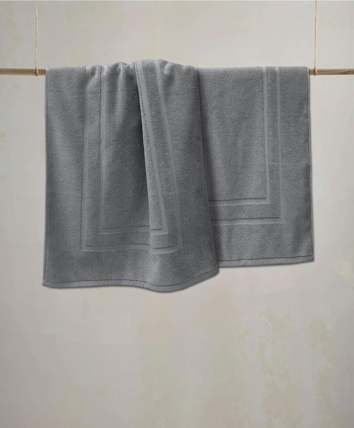 Feather & Stitch 2 Piece Towel Like Bath Mats (30x21 Inch) 100% Cotton Terry Bath Mats, Bathroom Shower Floor Mats [NOT A Bathroom Rug], Soft Absorbent Washable Mats - Dark Grey