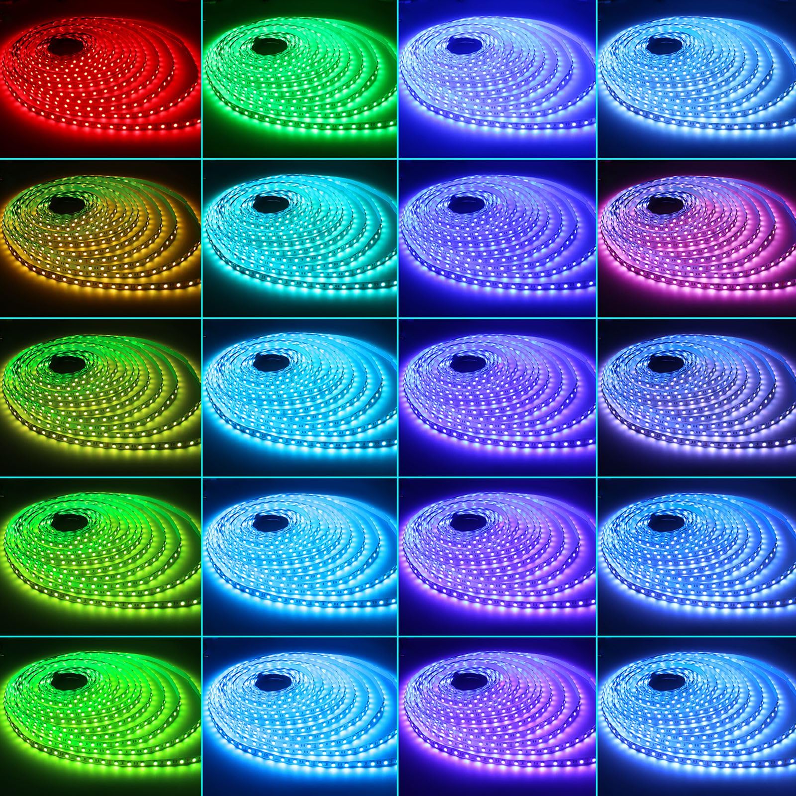 LED-Streifen, 2 x 10 m, 60 LED/M, Bluetooth, LED-Streifen, 10 m, 600 LEDs, 5050 RGB SMD, sanfter Farbwechsel, 24 V, Netzteil, Fernbedienung mit 44 Tasten, Empfänger, bunte Lichter für die