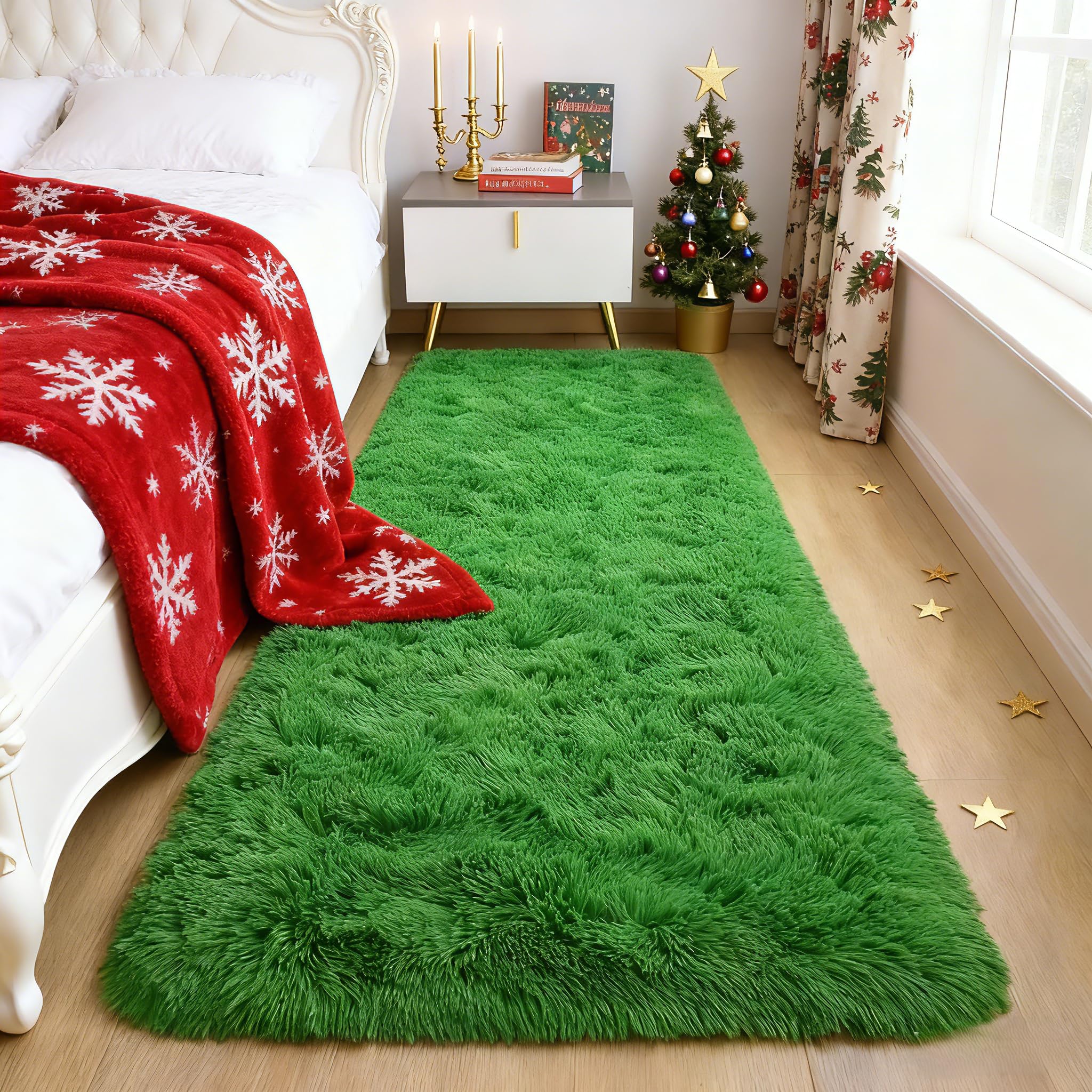 AROGAN 2x6 Feet Soft Runner Rugs for Bedroom Plush Fluffy Rug, Shag Furry Area Rug Carpet Non Shedding for Nursery Children Kids Girls Room Home Hallways Decorative, Green