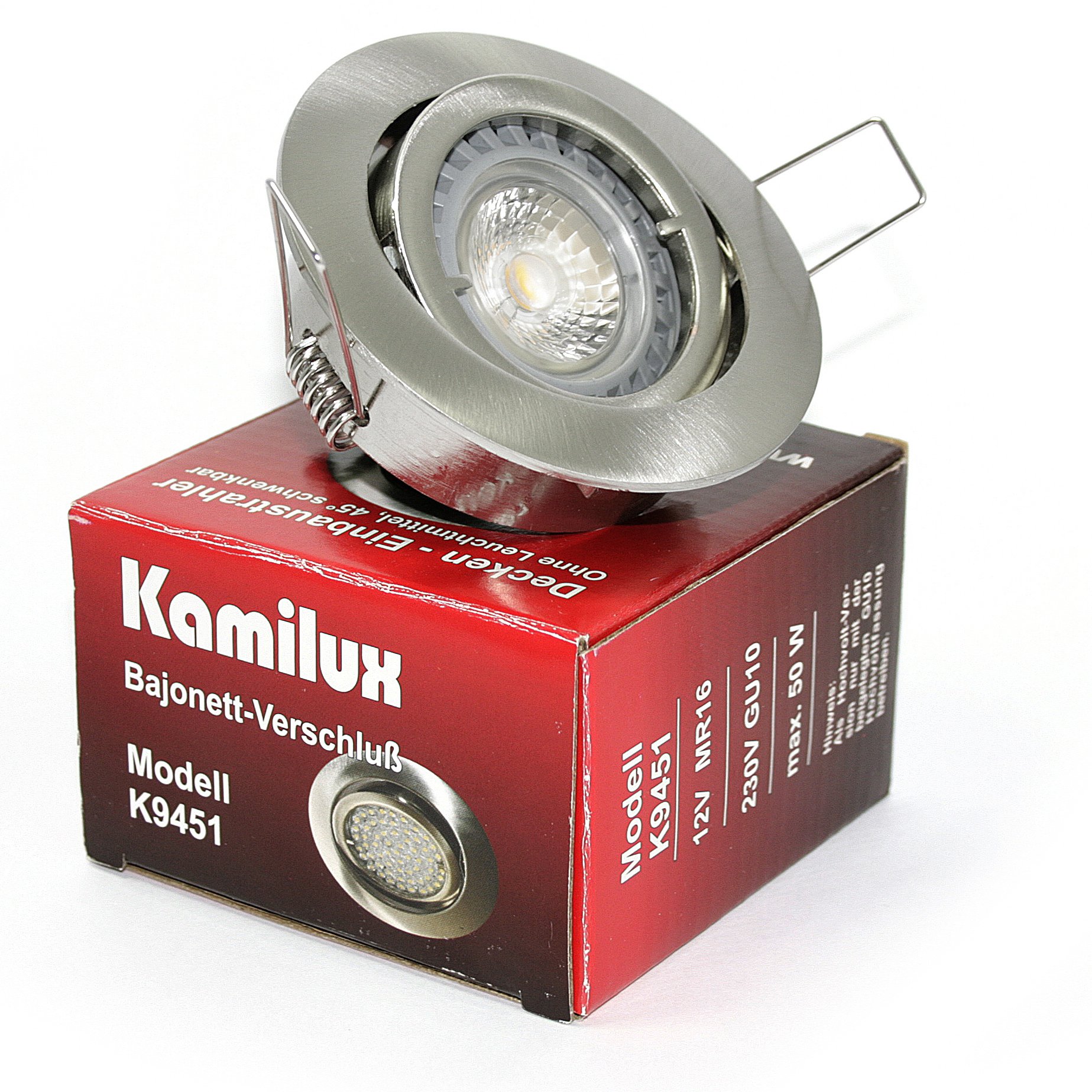 5er Set Power LED Einbauleuchte Bajo 230V GU10 edelstahl-gebürstet + Power LED 5 Watt in tageslichtweiss