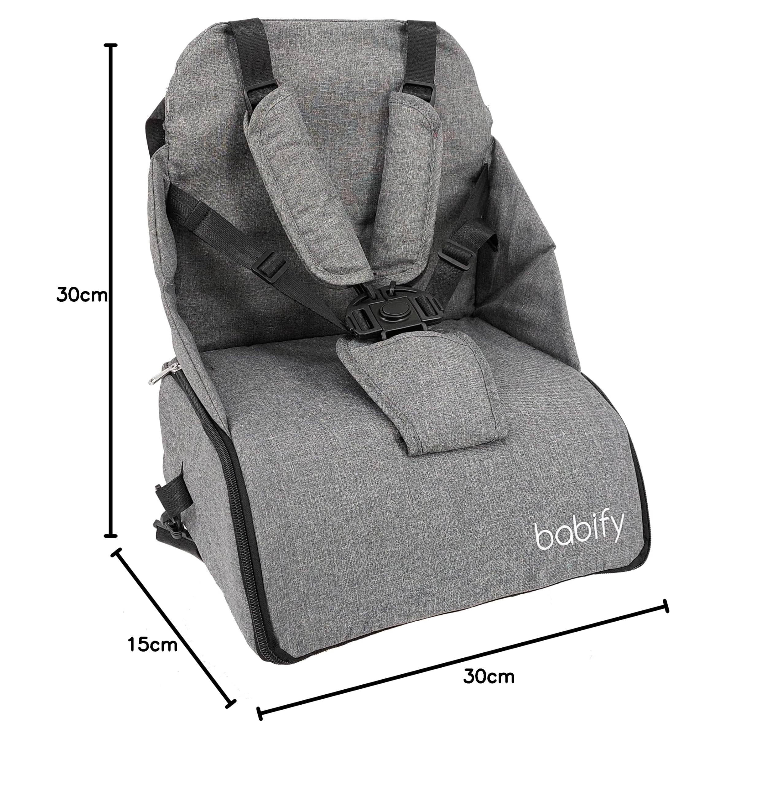 Babify Reise-Hochstuhl mit 2-in-1-Aufbewahrung, weich, Grau, 1 Stück