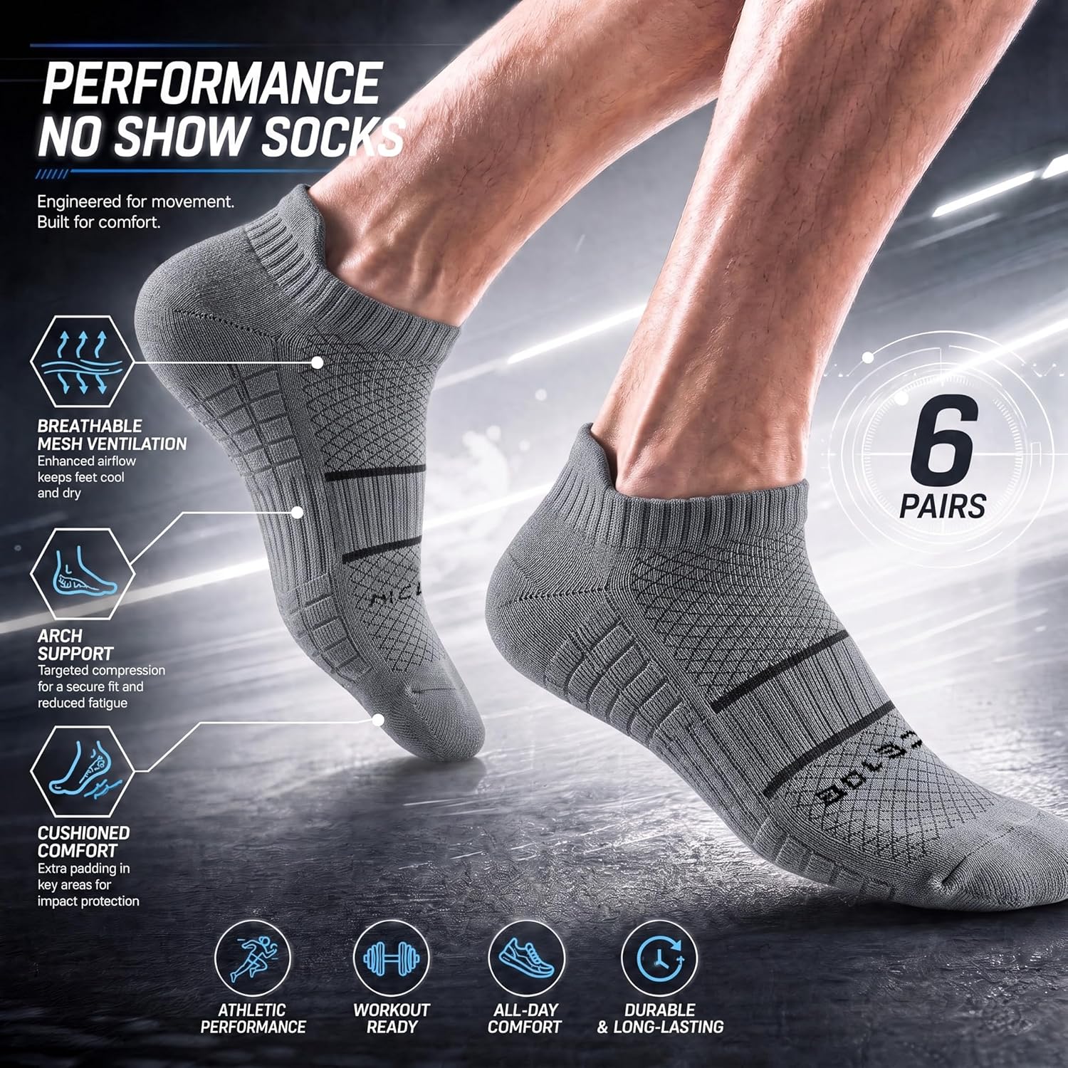 Running Socks Men Size 10-13 Ankle Height with Heel Tab for Athletic
