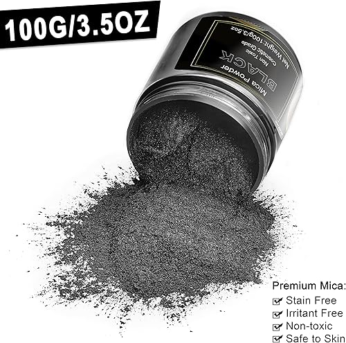 Miniatura 2 de Pigmento en polvo de mica negra (3.53 onzas), polvo de mica metálica de grado cosmético para resina epoxi, brillo de labios, jabón, fabricación de