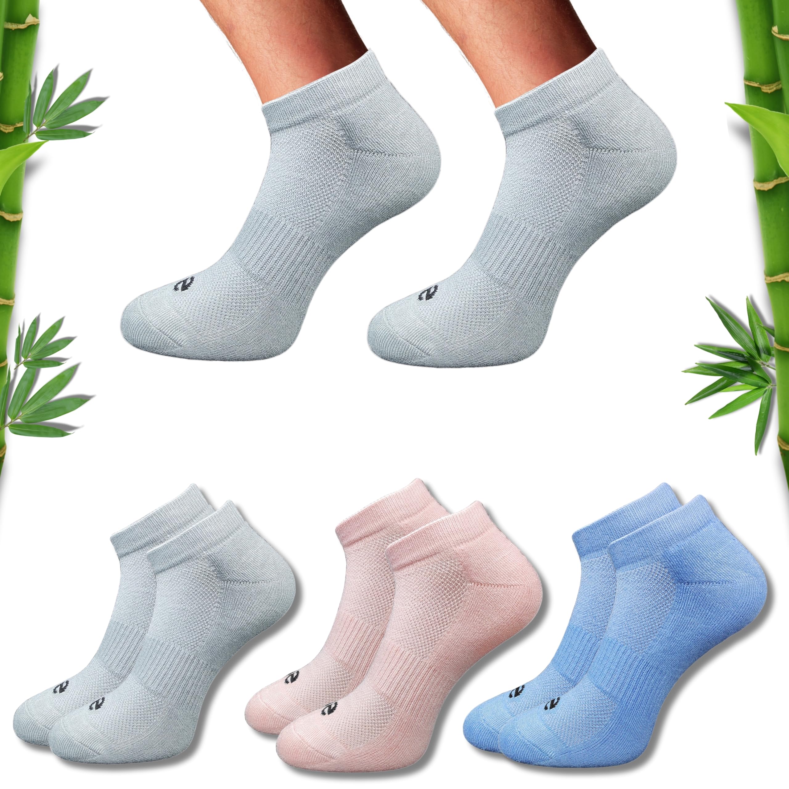 Premium Bamboo Unisex Socks - Low Cut (Set of 3: Light Grey + Light Peach + Sky Blue) | 88% Bamboo Fabric, Anti-Bacterial, Breathable, Soft, Seamless Design.-image-11