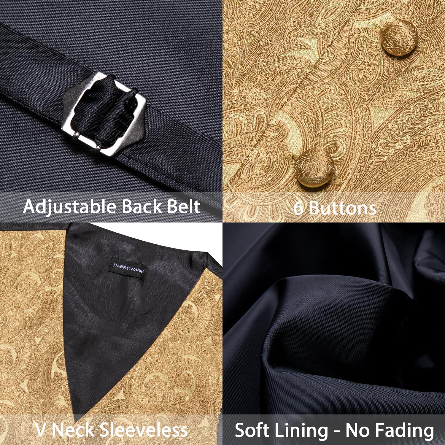 Barry.Wang Chaleco de cachemira para hombre, conjunto de corbata, corbata, pañuelo y gemelos de solapa para boda, 8 unidades