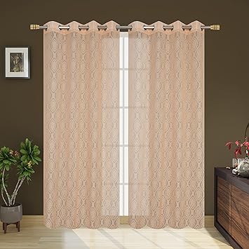 MallowWorld Damas Design Net Curtain 9ft, Beige Color (Pack of 1)