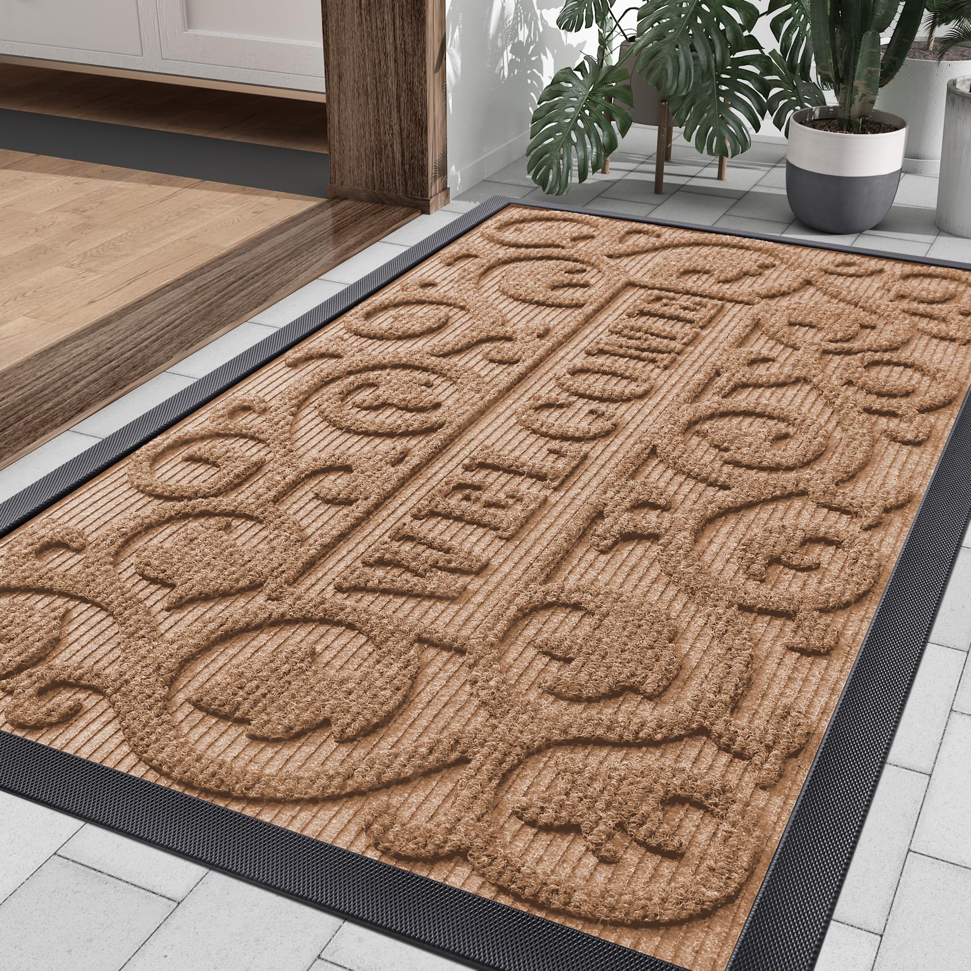 Smiry Front Door Mat Outside Entrance, Low Profile Rubber Doormat, 35x23