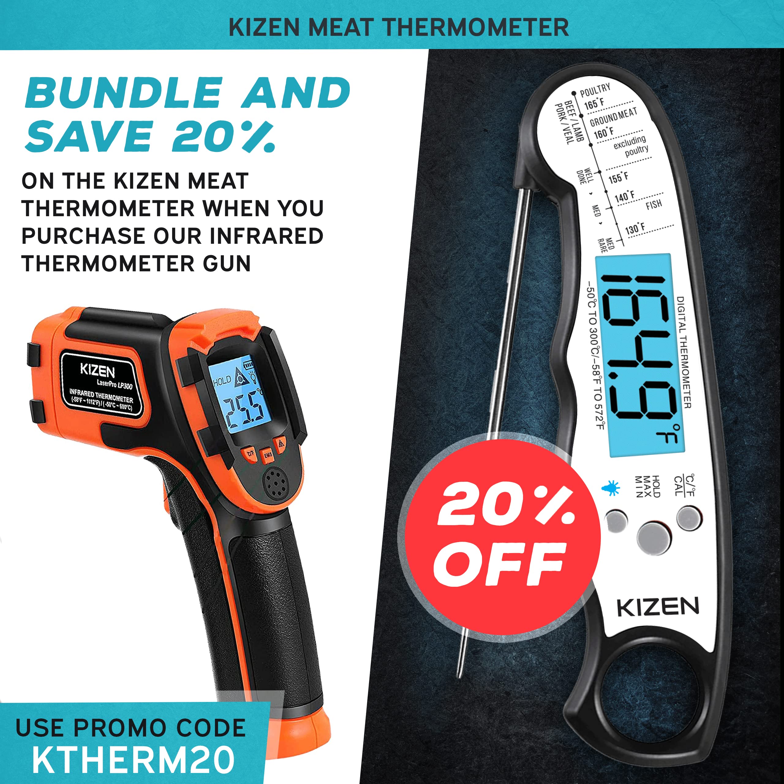 KIZEN Infrared Thermometer Gun (LaserPro LP300) Handheld Heat