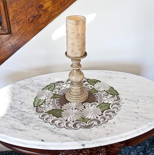 Miniatura 5 de Margarita blanca con hojas verdes en felpudo marrón, mantel individual (15 pulgadas R