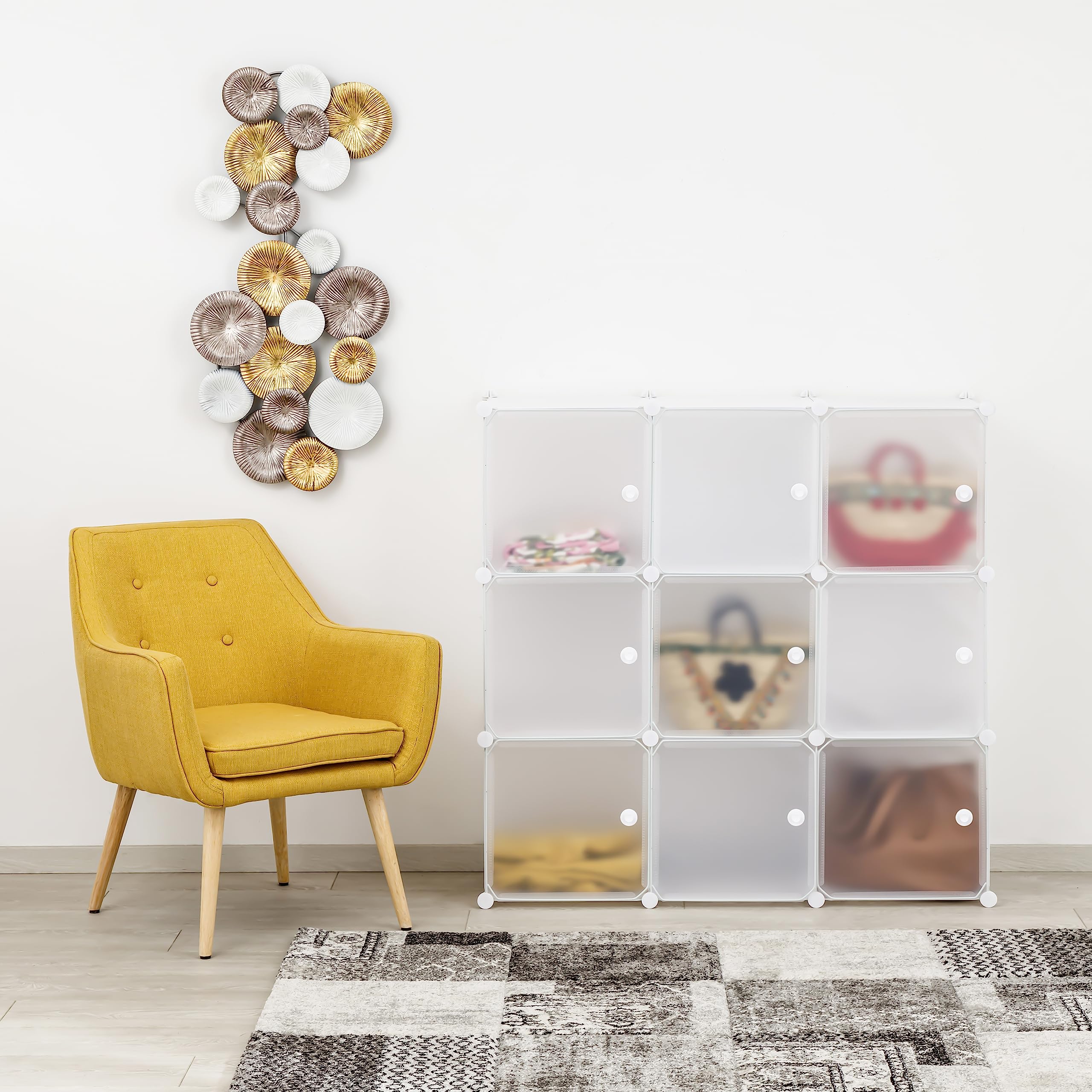 Baroni Home Mueble Modular de Almacenamiento de Espacio, Organizador con Compartimentos Apilables de Plástico para Dormitorio, Cabina Armario, Entrada, Blanco, 9 Compartimentos