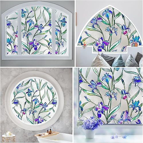 Miniatura 6 de Coavas Película de vidrieras para ventana Película decorativa 3D estéreo de privacidad para ventana, no adhesiva, película de adherencia estática