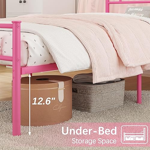 Miniatura 4 de VECELO Base de cama de plataforma individual con cabecero y estribo, almacenamiento debajo de la cama de 12 pulgadas y fuerte soporte de listones de