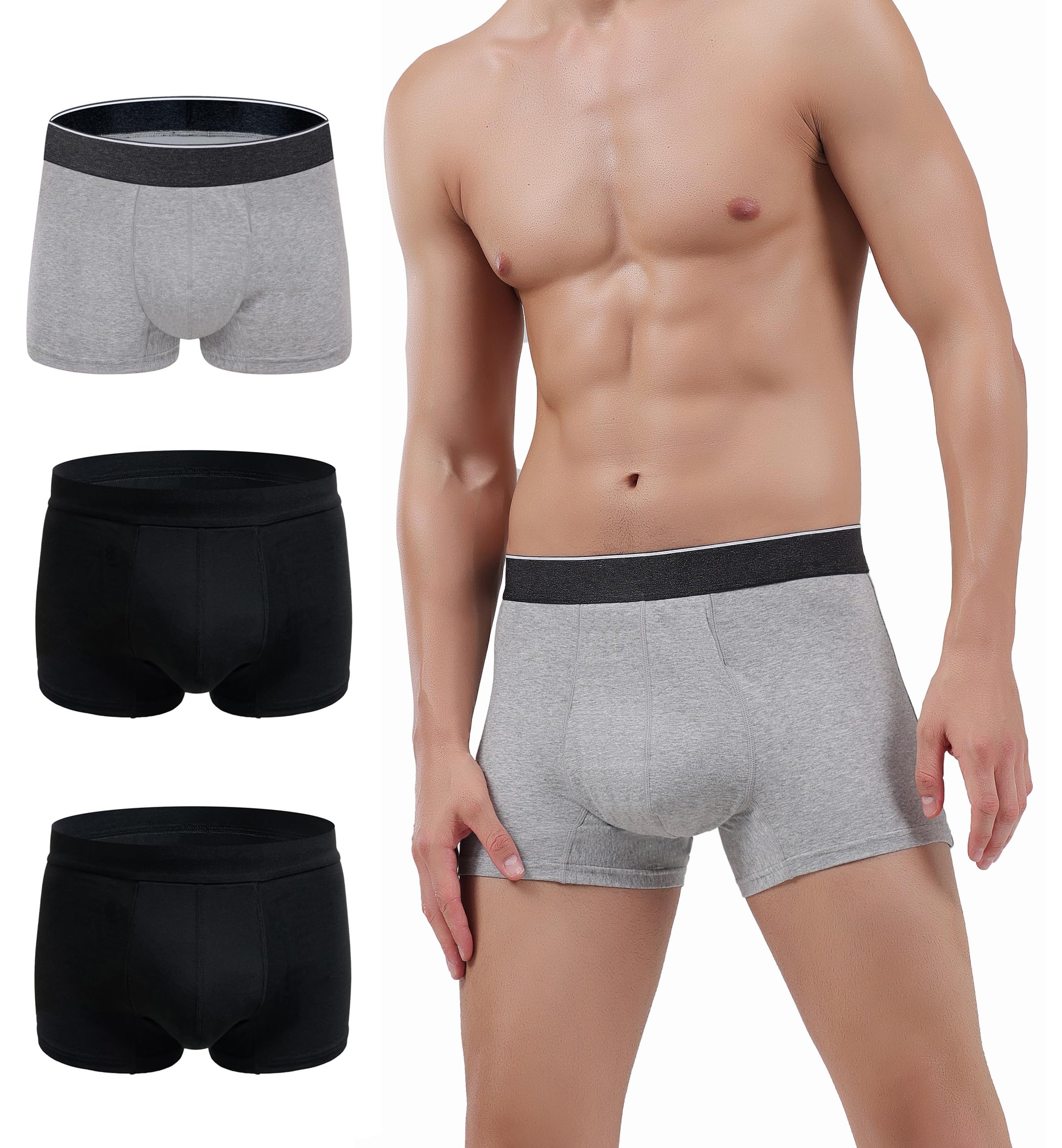 AIRCUTE Mens Washable Absorbency Urinary Incontinence Underwear, Breathable Soft Bladder Leak Proof Boxer Briefs, 3 Pack