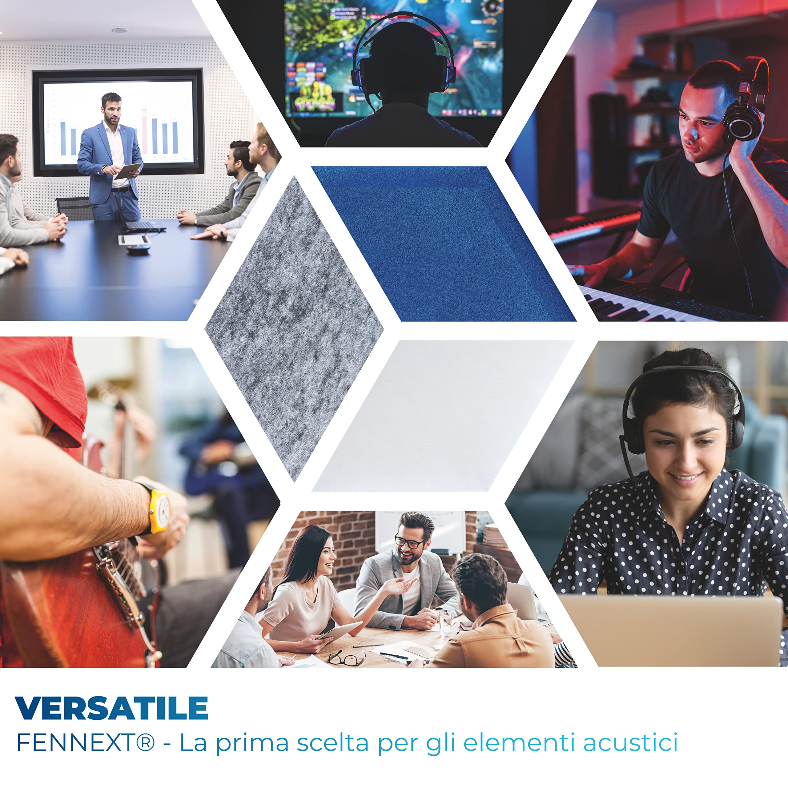 assorbitore acustico da parete, per Immagine acustica, protezione acustica in Basotect® e tessuto non tessuto acustico, per gaming, home office, studio, set da 9 pezzi Hybrid Blu