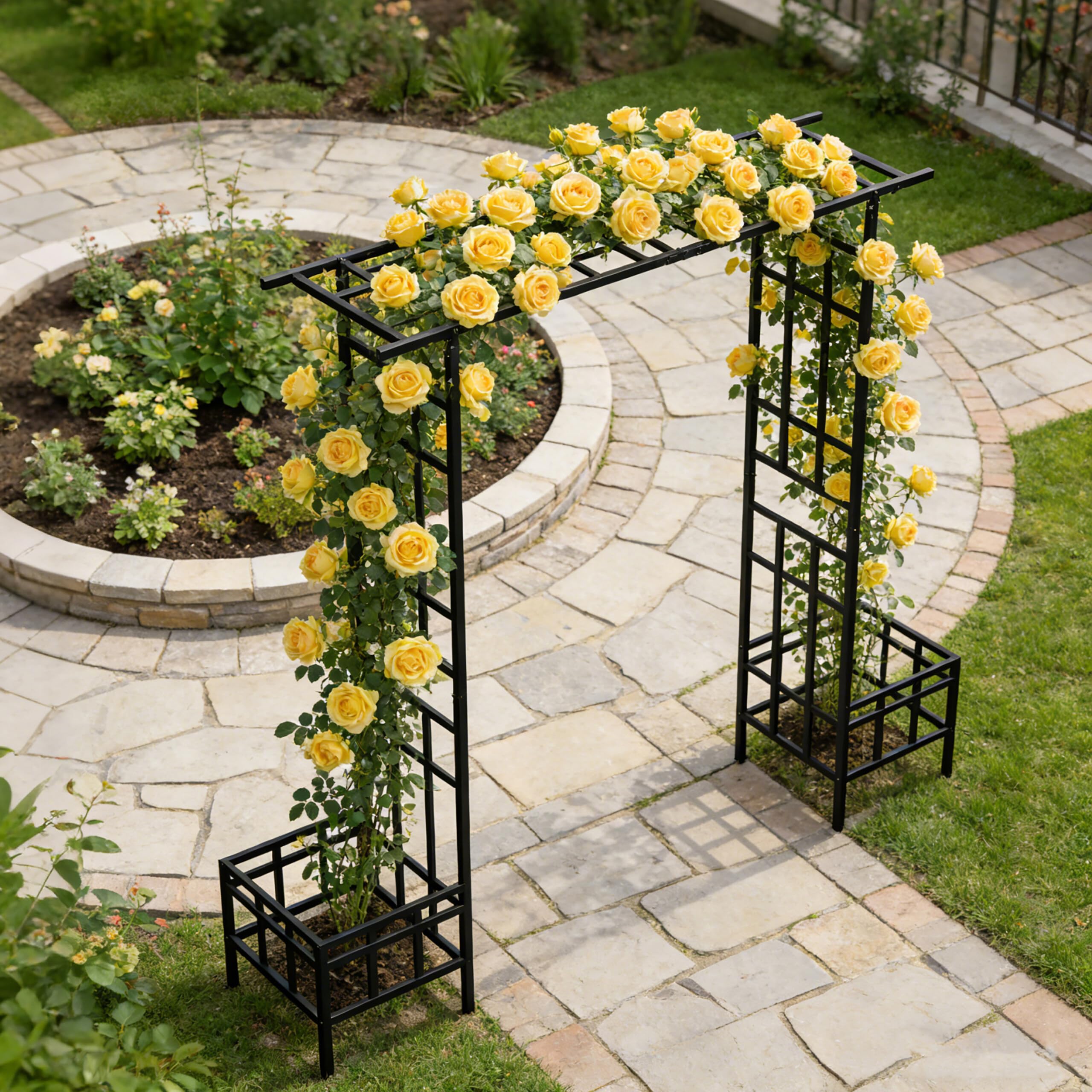 Arche Relaxdays, bacs à Plantes, métal, 2 Types de Toit, Arche Robuste pour Plantes grimpantes, Noir