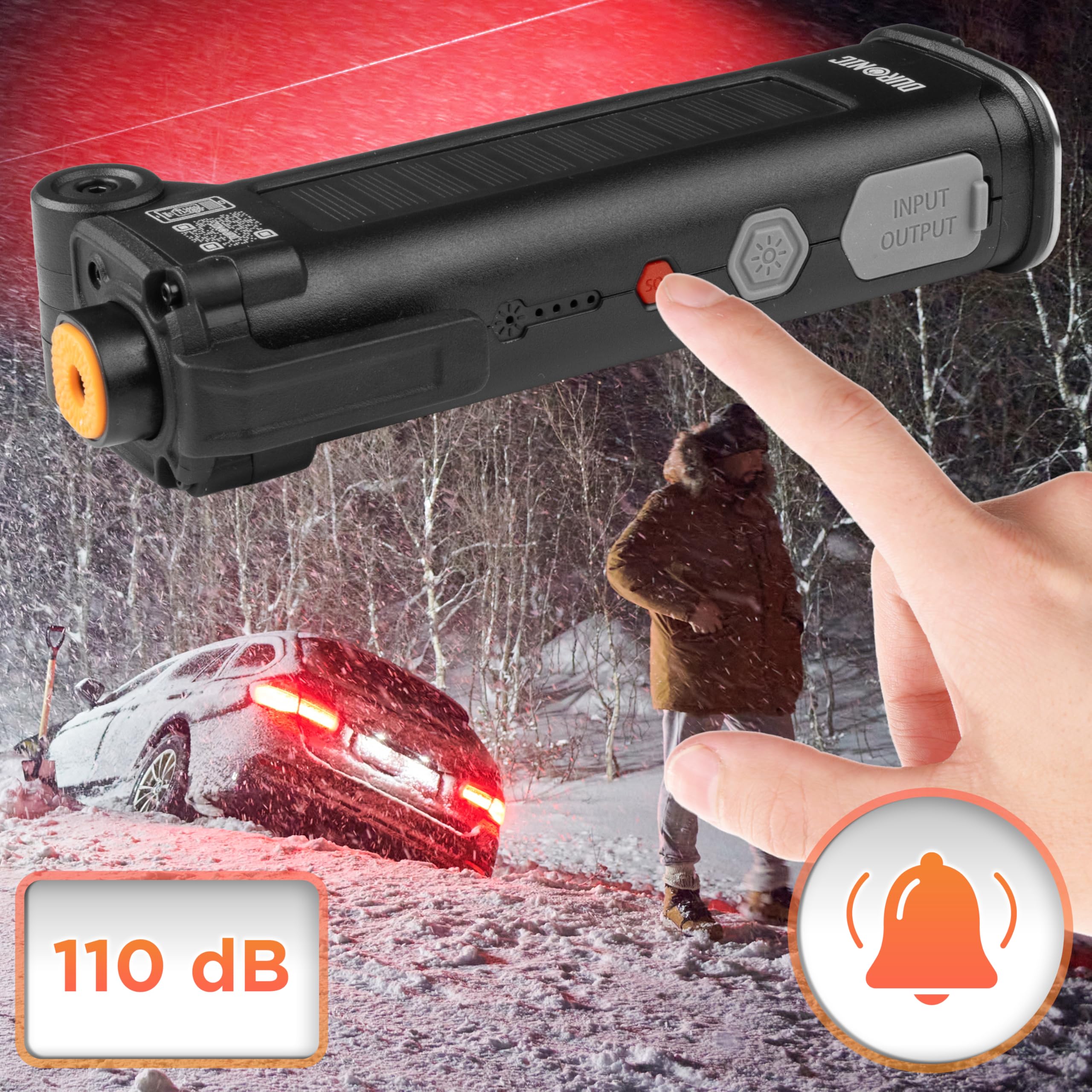 Duronic CT51 Rettungswerkzeug Auto, 6-in-1 Notfall Ausrüstung, Gurtschneider, Nothammer, Taschenlampe und Licht, Alarmton, Powerbank mit Solar und USB