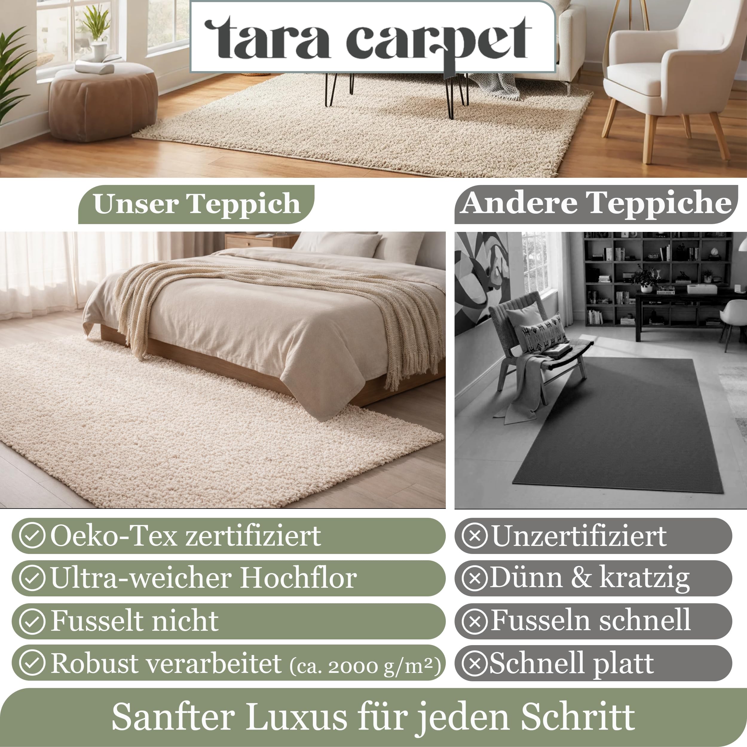 Taracarpet Shaggy Teppich Wohnzimmer Venezia Hochflor Langflor Teppiche modern Creme 160x230 cm