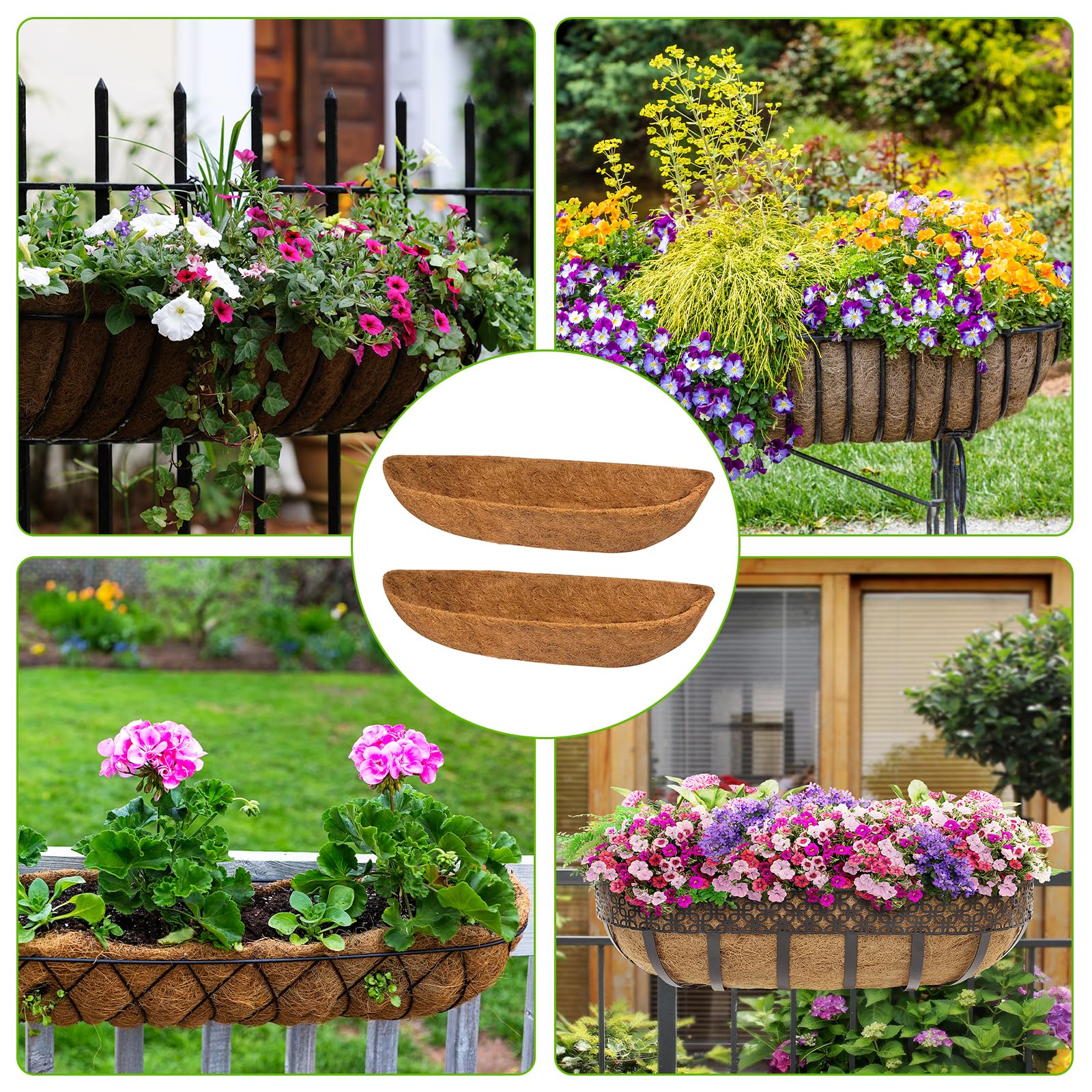 Hoxgar 2PCS Hanging Basket Liners, 24 Inch Coco Coir Trough Planter Liner, Replacement Coconut Liners for Wall-mounted Planter, Window Box, Hanging Trough Flower Basket — view 7