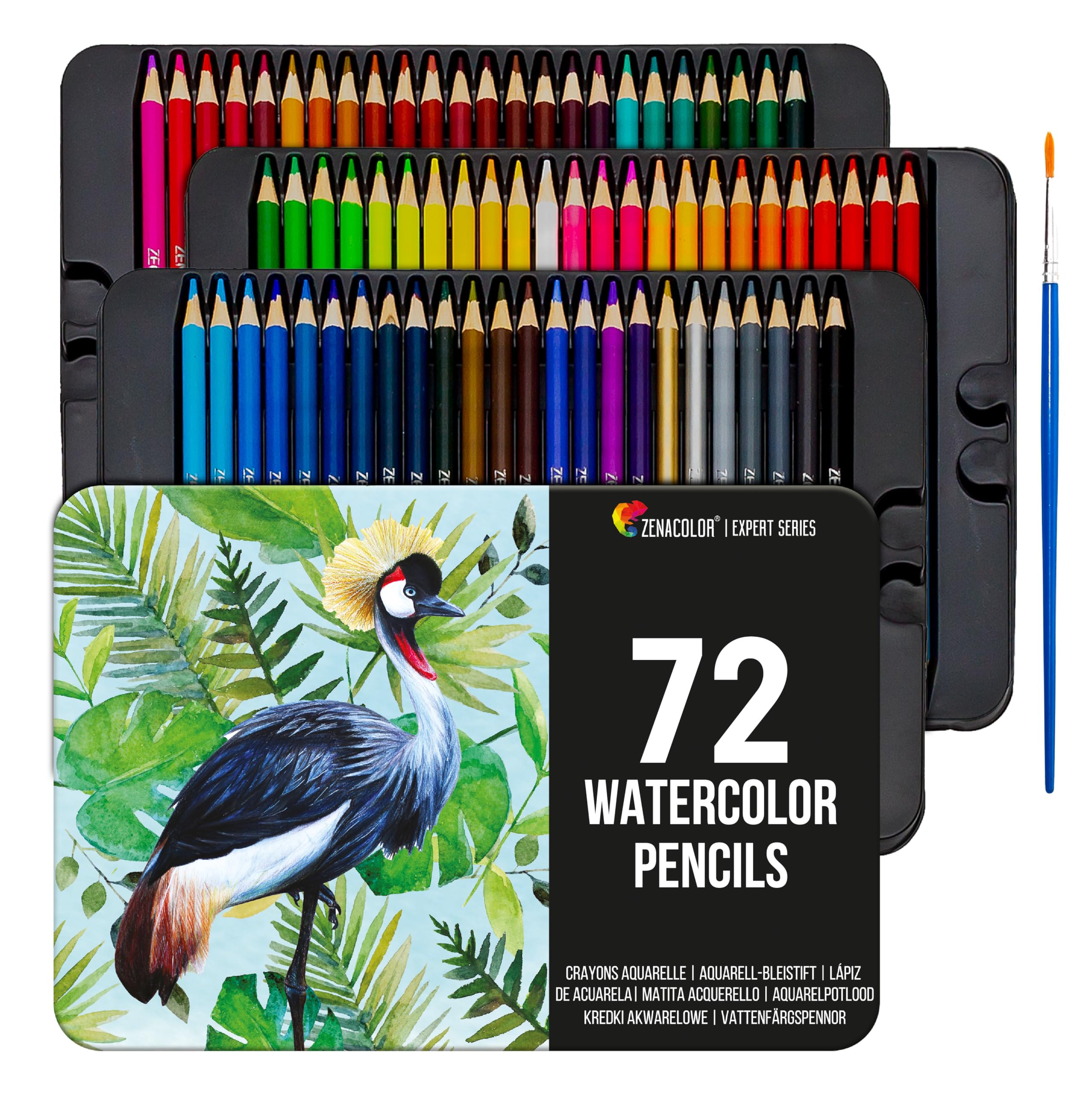 Zenacolor 72 Professional Watercolour Pencils with a Brush in Metal Box - Set of 72 Unique Numbered Watercolor Pencils for Artists and Adult ColoringZenacolor 72 Professional Watercolour Pencils with…
