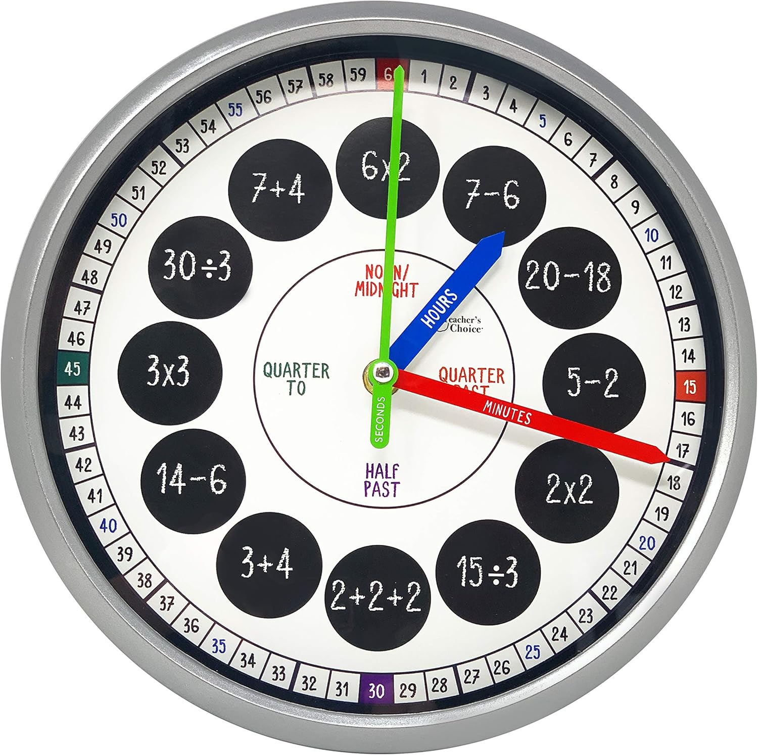 Educational Wall Clock Silent Movement Time Teaching Clock for