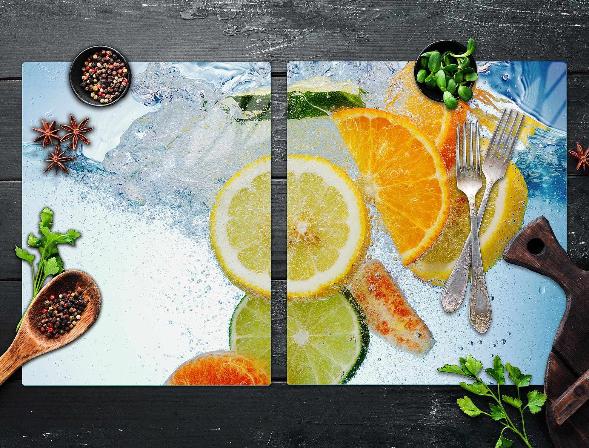 2 Piastre Copri-Fornelli In Vetro Con Limoni, 30x52 Cm, Proteggi Piano Cottura - 2