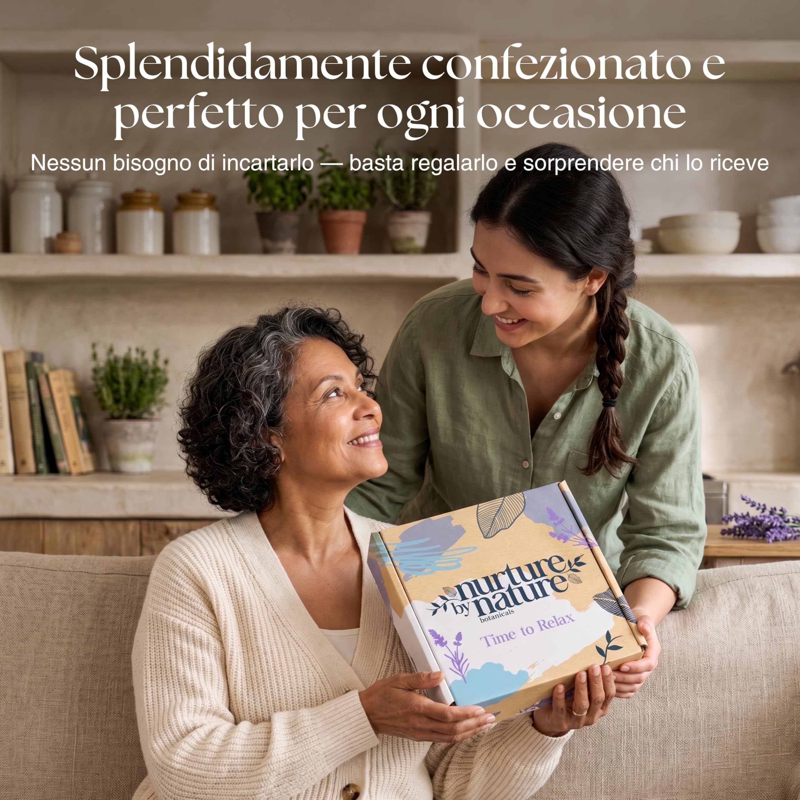 NURTURE BY NATURE Set Regalo Donna Rilassante – 6 pezzi con candela profumata, spray cuscino alla lavanda, sali da bagno e crema mani – idea regalo San Valentino e Festa della Mamma, compleanno