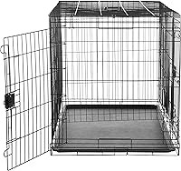 Vista 64 de Yaxa Basics Caja duradera y plegable de alambre de metal para mascotas con bandeja, portátil y resistente para viajes, una sola puerta, panel