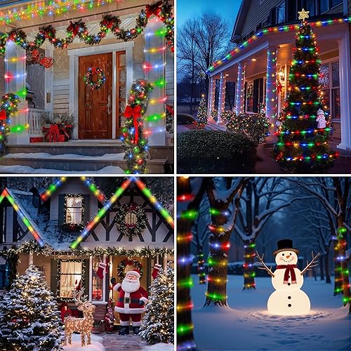 Miniatura 7 de Jnaurb Tira de luces a pilas para exteriores, 33 pies, 100 LED, 8 modos, funciona con pilas, guirnalda de luces de Navidad impermeable con control