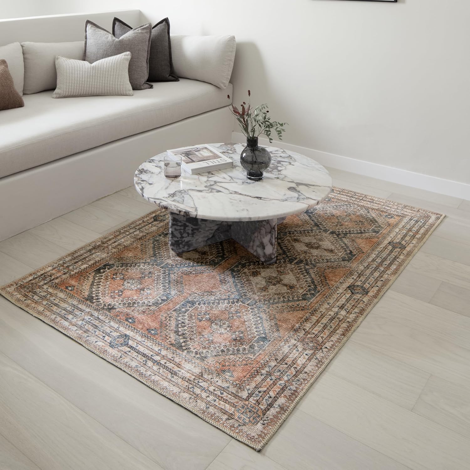 Knot Tangelo 4’ x 6’ Area Rug – Tangelo Orange & Clay Heritage Flatweave, Low-Pile – Easy Clean Accent Rug – Perfect for Entryway, Kitchen, Bedroom, Living Room – Pet & Kid Friendly