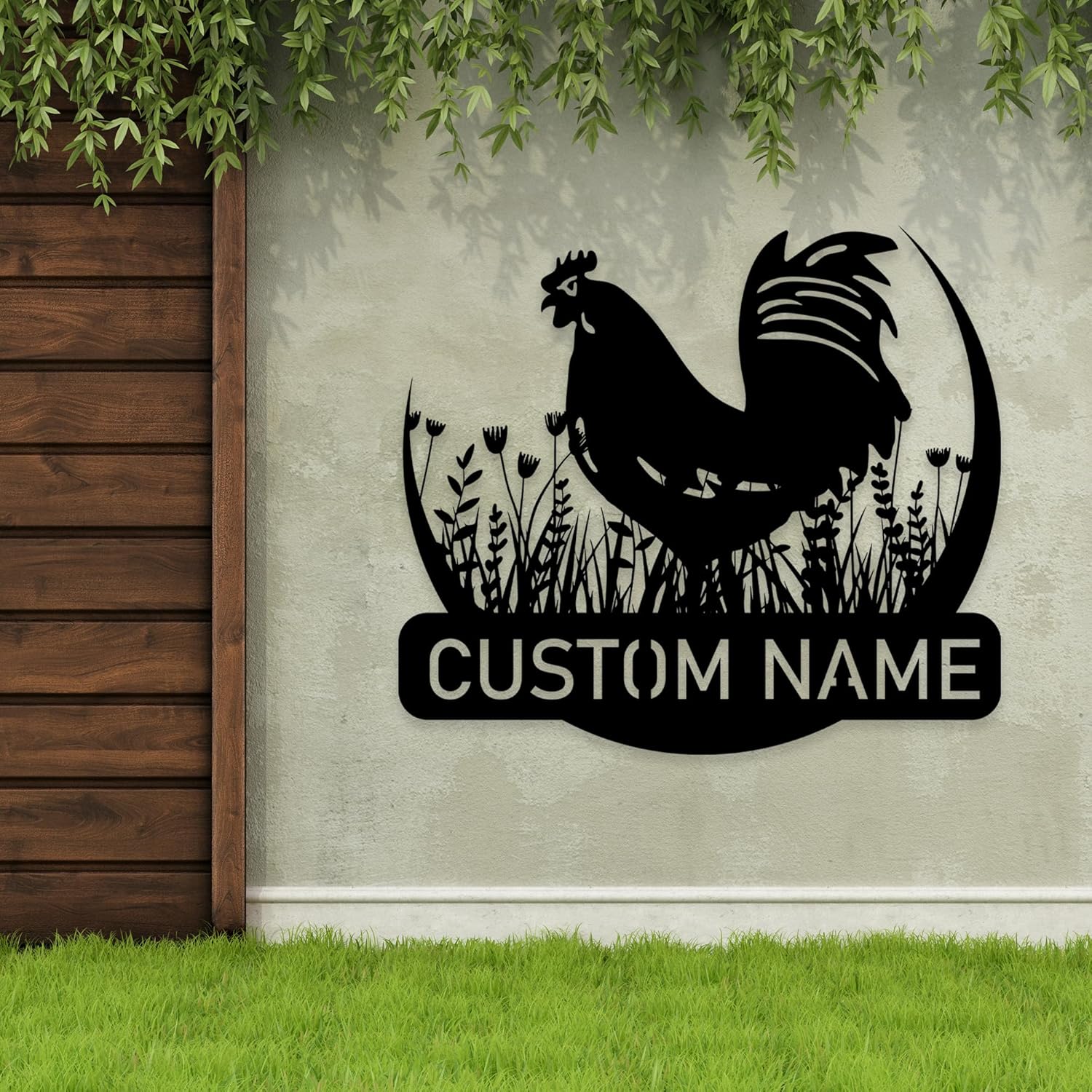 Personalized Metal Chicken Coop Name Sign, Custom Chicken Decor with Flowers, Unique Design Metal Chicken Sign, Garden Large Outdoor Sign, Farmhouse Decoration, Yard Sign, Hen House Decor Plaque