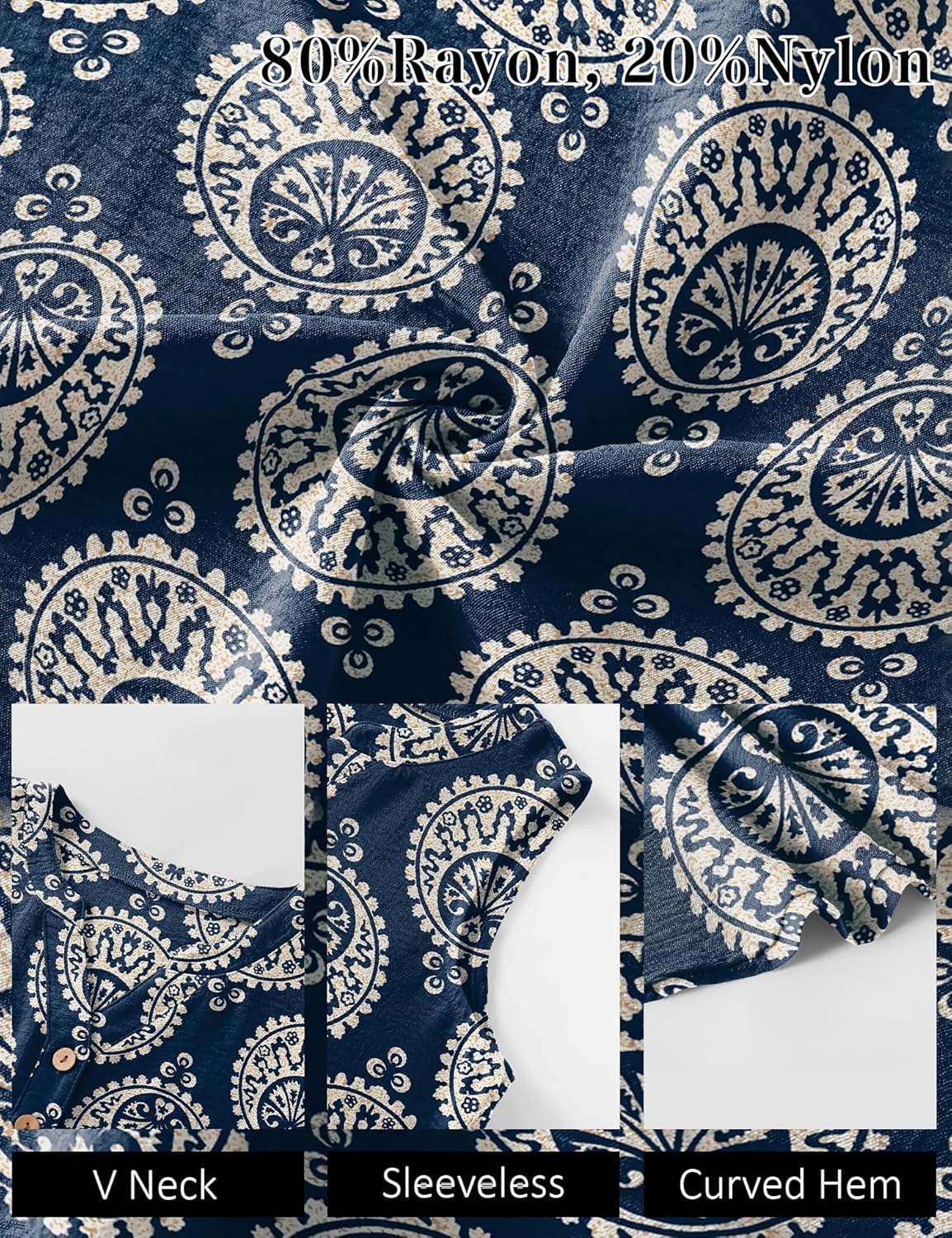 Micoson Tank Tops for Women 2026 Summer Casual V Neck Sleeveless Tops Loose Flowy Button Down Boho Tshirt - Image 5