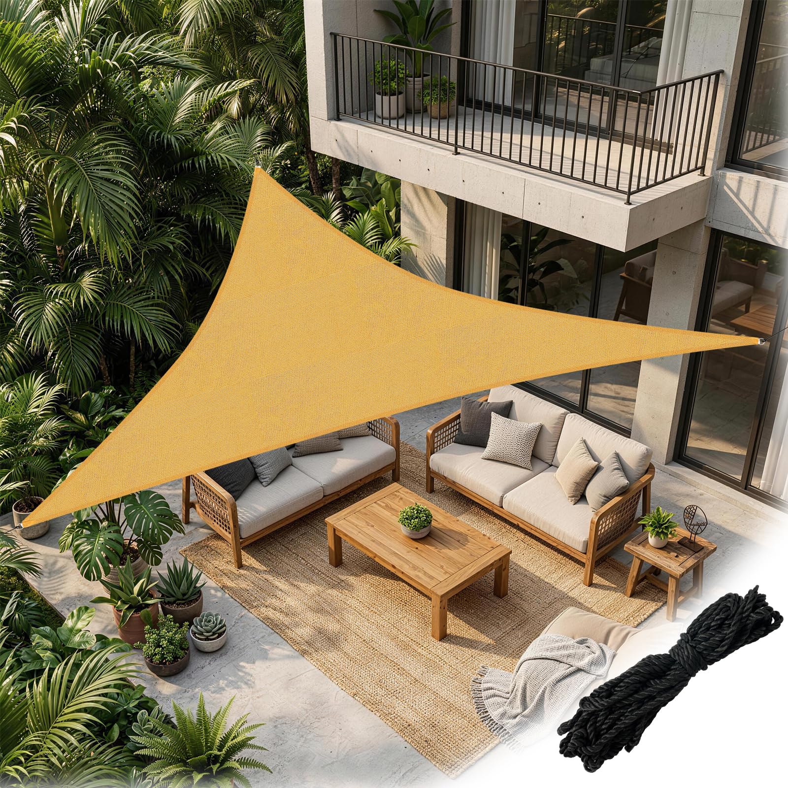 NUTKIT Sun Shade Sail, 3m x 3m x 3m Triangle HDPE Breathable 90% UV Block, Triangular Sunscreen Awning Canopy, Sail Shades with Free Ropes for Garden Outdoor Patio Party Pergola Balcony,Beige