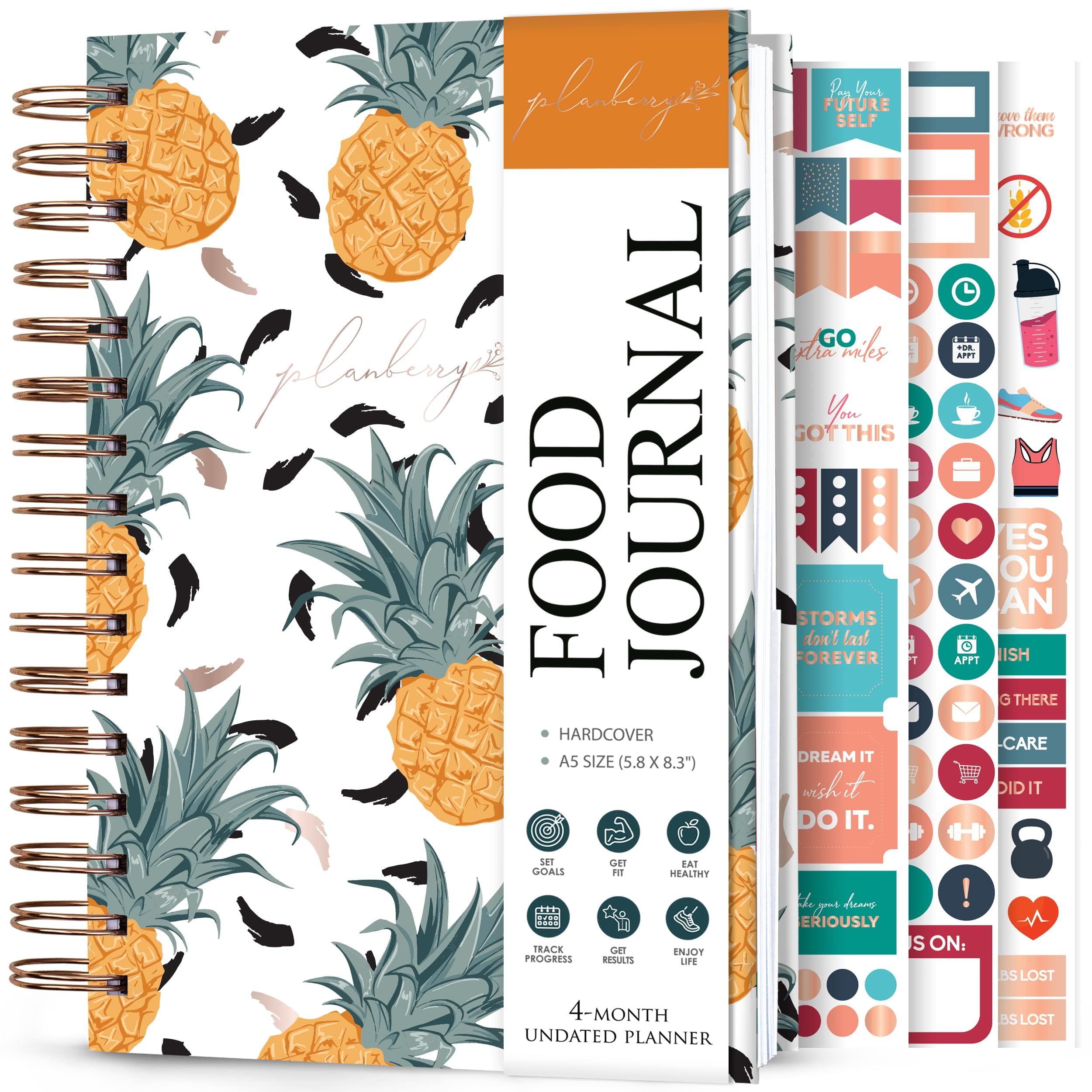 PLANBERRY Food Journal Premium – Nutrition Planner – Diet & Calorie Tracker – Meal & Exercise Diary – Weight Loss Journal (Pineapple)