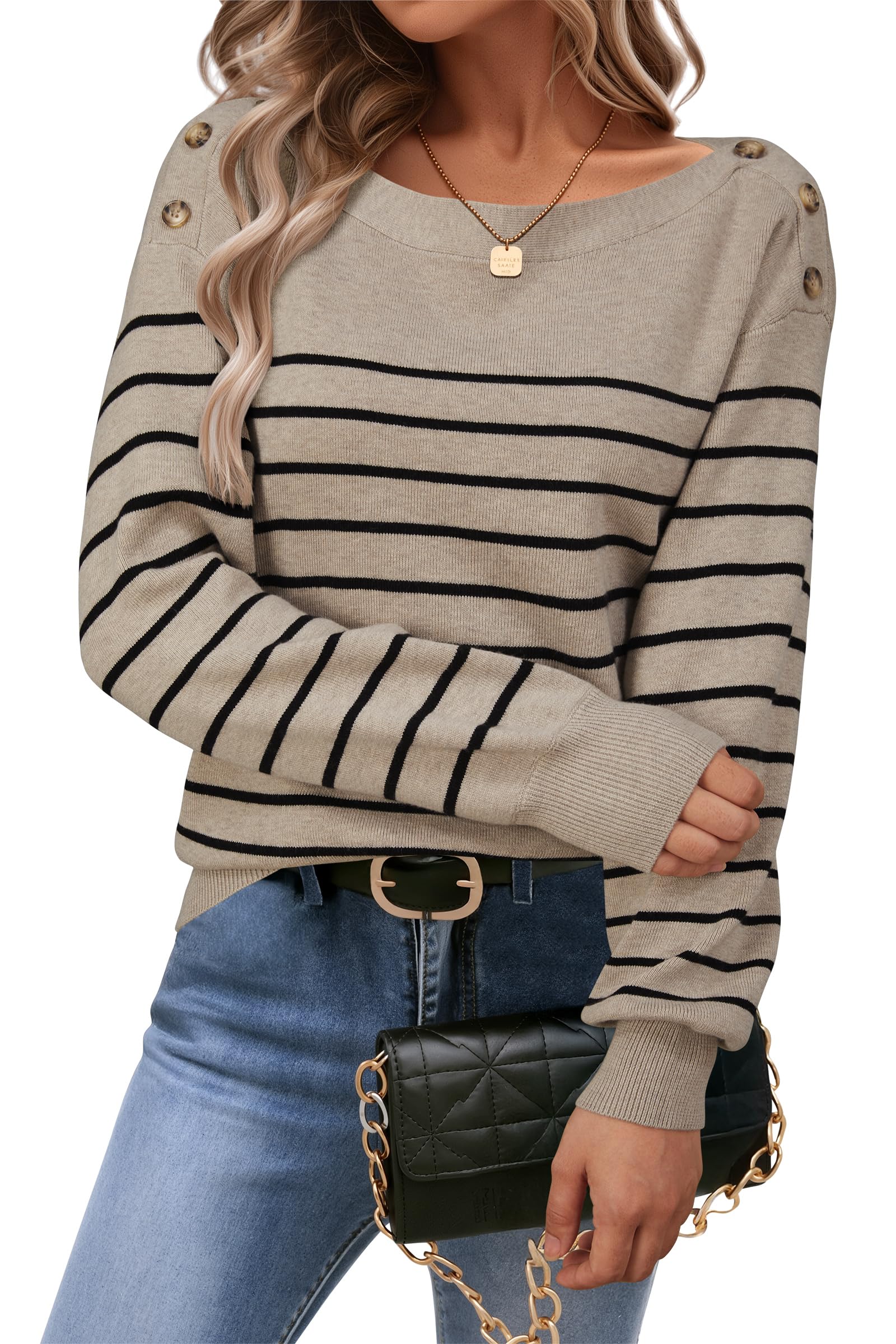 Arach Cloz Womens Wool Blend Striped Boat Neck Fall Dressy Casual Sweater Tops 2025