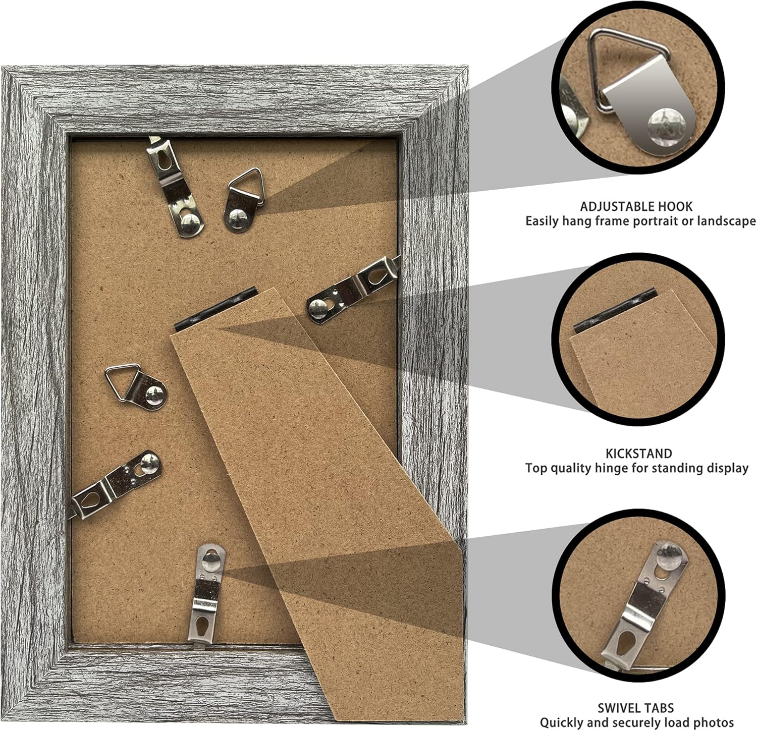 5x7 Picture Frame Set of 4, Made of Real Glass and Grey Wooden Frame, 5 by 7 Photo for Wall or Tabletop - Display Picture 4x6 with Mat or 5x7 Without Mat - Image 7
