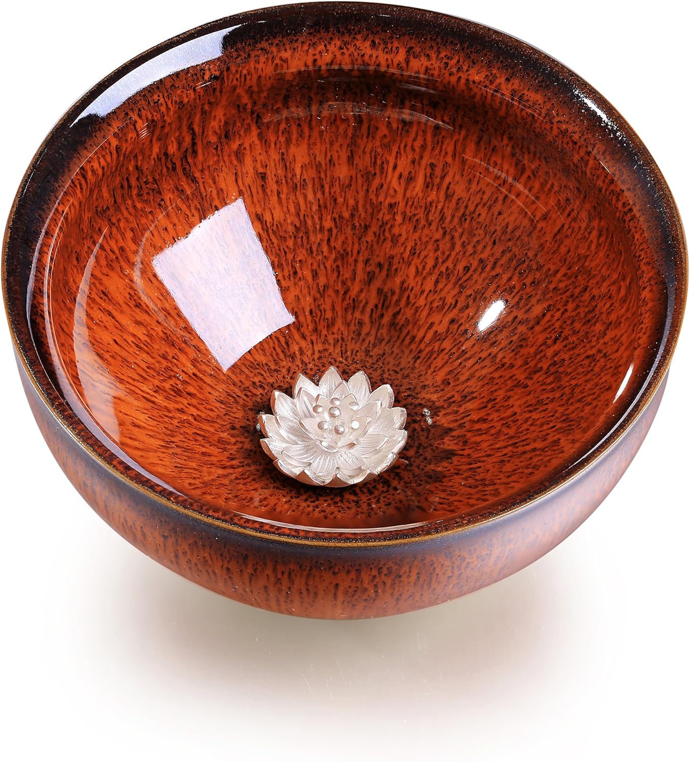 Matcha Tea Bowl Tenmoku New Tenmoku Teacup Chinese and japanese kungfu tea cup, Tea Bowl with handcraft-set sliver lotus