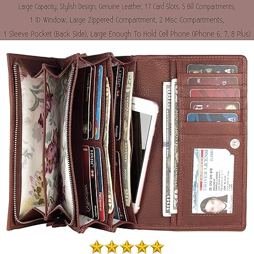 Miniatura 2 de Mou Meraki Billetera de cuero genuino con bloqueo RFID para mujer, billetera con cierre de dos pliegues - Billetera de mano para mujer - Escudo