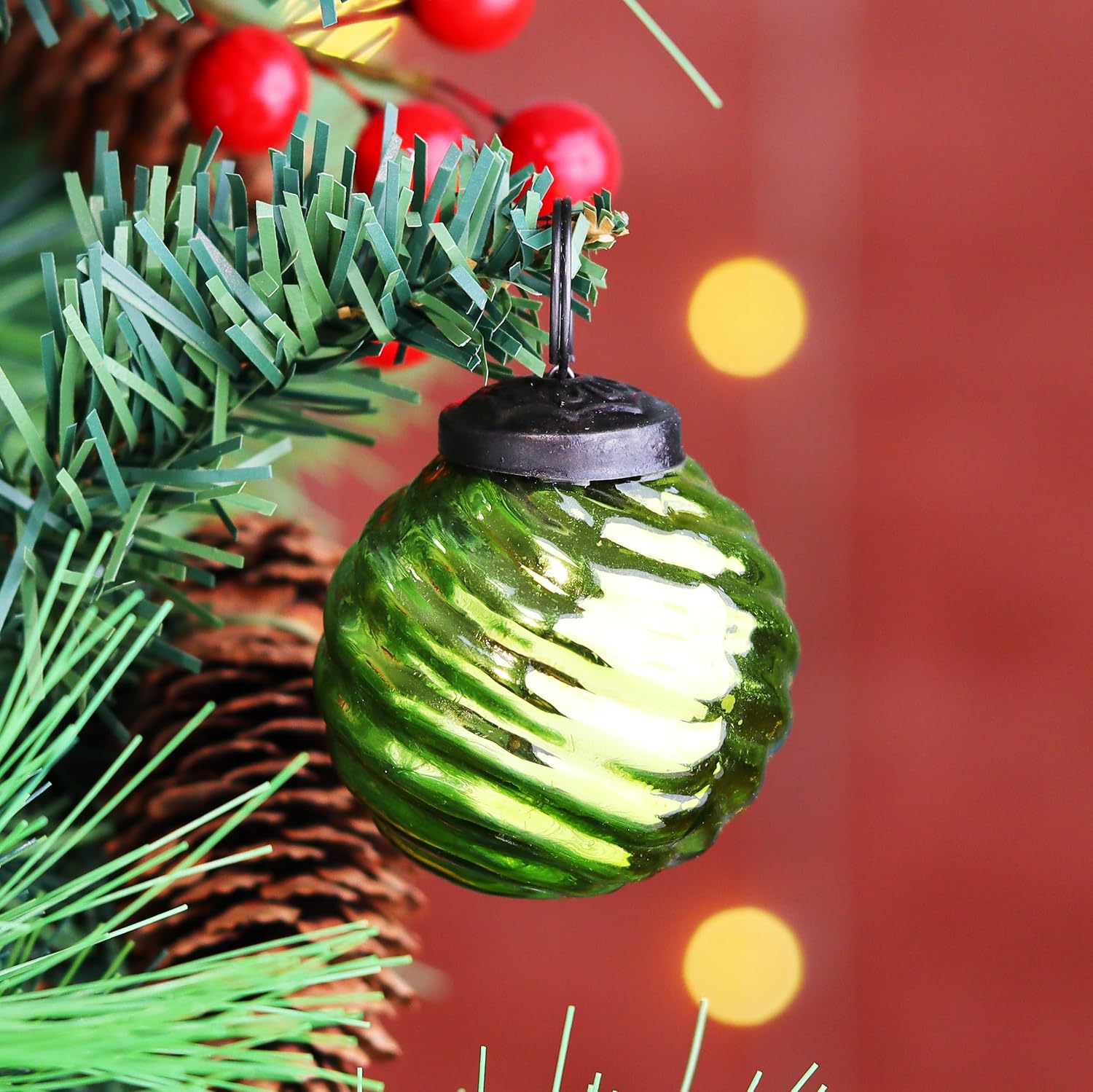 IndianShelf 12 Vintage Mercury Large Lime Green Glass Christmas Balls for Christmas Tree, Holidays & Events