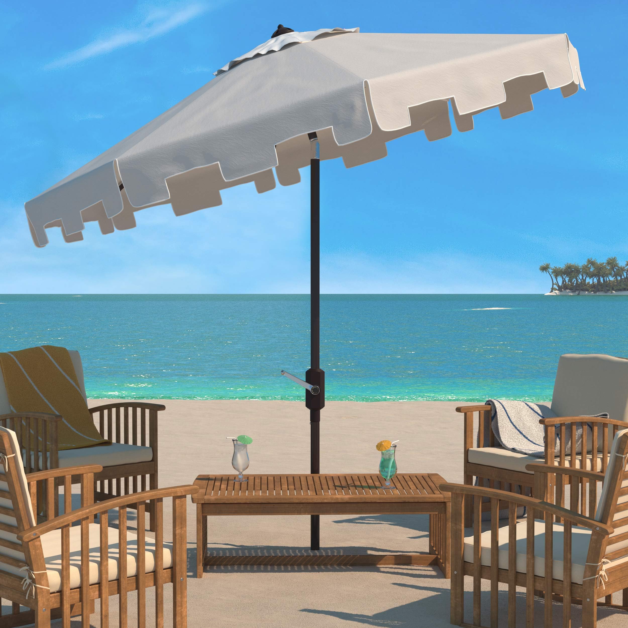 SAFAVIEH Outdoor Zimmerman UV Protected 11-ft Round Market Umbrella