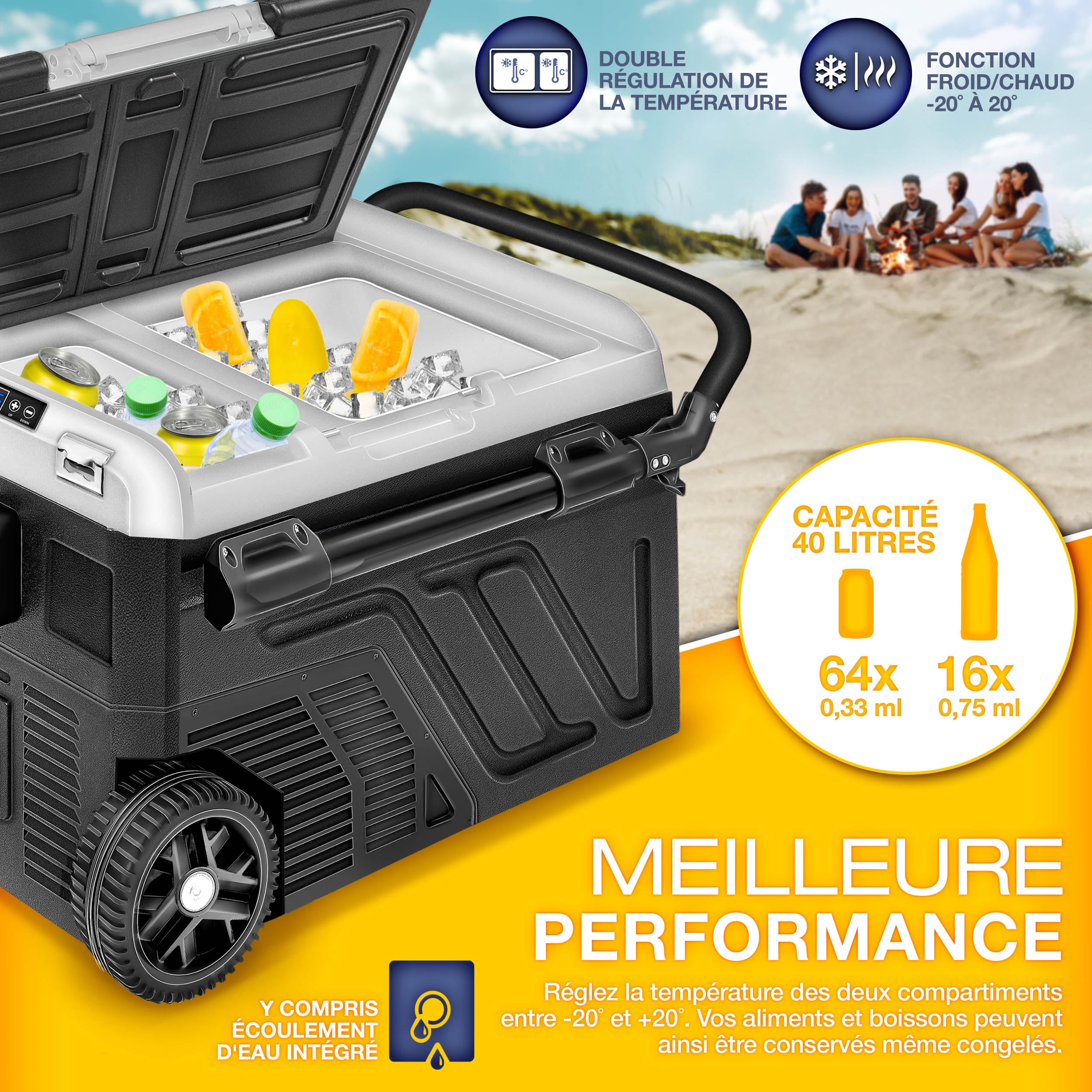 tillvex® Glacière à Compresseur | Congélateur Electrique avec Contrôle WiFi-APP, Port USB, 12/24 V 230V | Réfrigérateur jusqu'à -20 °C pour Voiture, Camion, Bateau, Camping-Car, Camping (Gris, 40 L)
