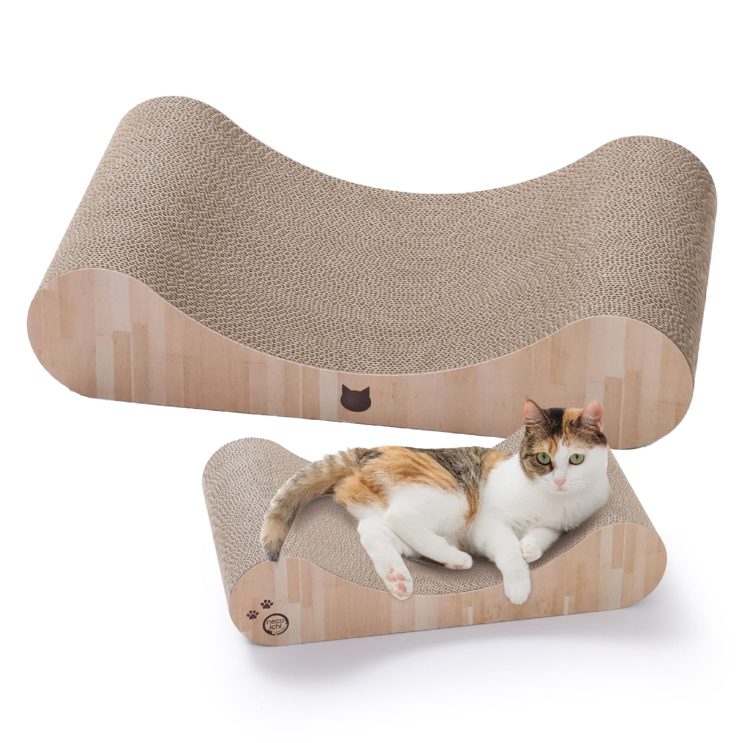 Necoichi Cama rascadora de cartón para gatos de interior, tabla de rascar para gatos, tumbona horizontal para gatos con uso reversible y comodidad adicional para descansar, curvada (23 pulgadas