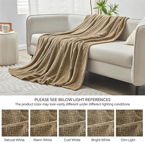 Miniatura 6 de INFIIXSO Manta de forro polar individual para cama, manta ligera con patrón de hojas, tamaño individual, para uso en todas las estaciones, caqui, 60