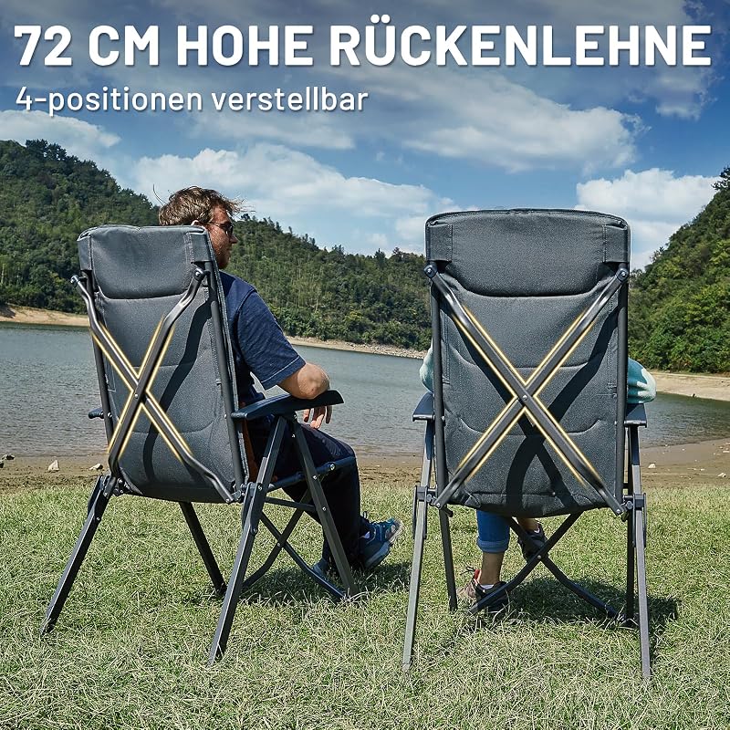 TIMBER RIDGE Összecsukható Camping Szék 150kg Terhelhetőség 4 Pozíciós Alumínium Kempingszék Táskával
