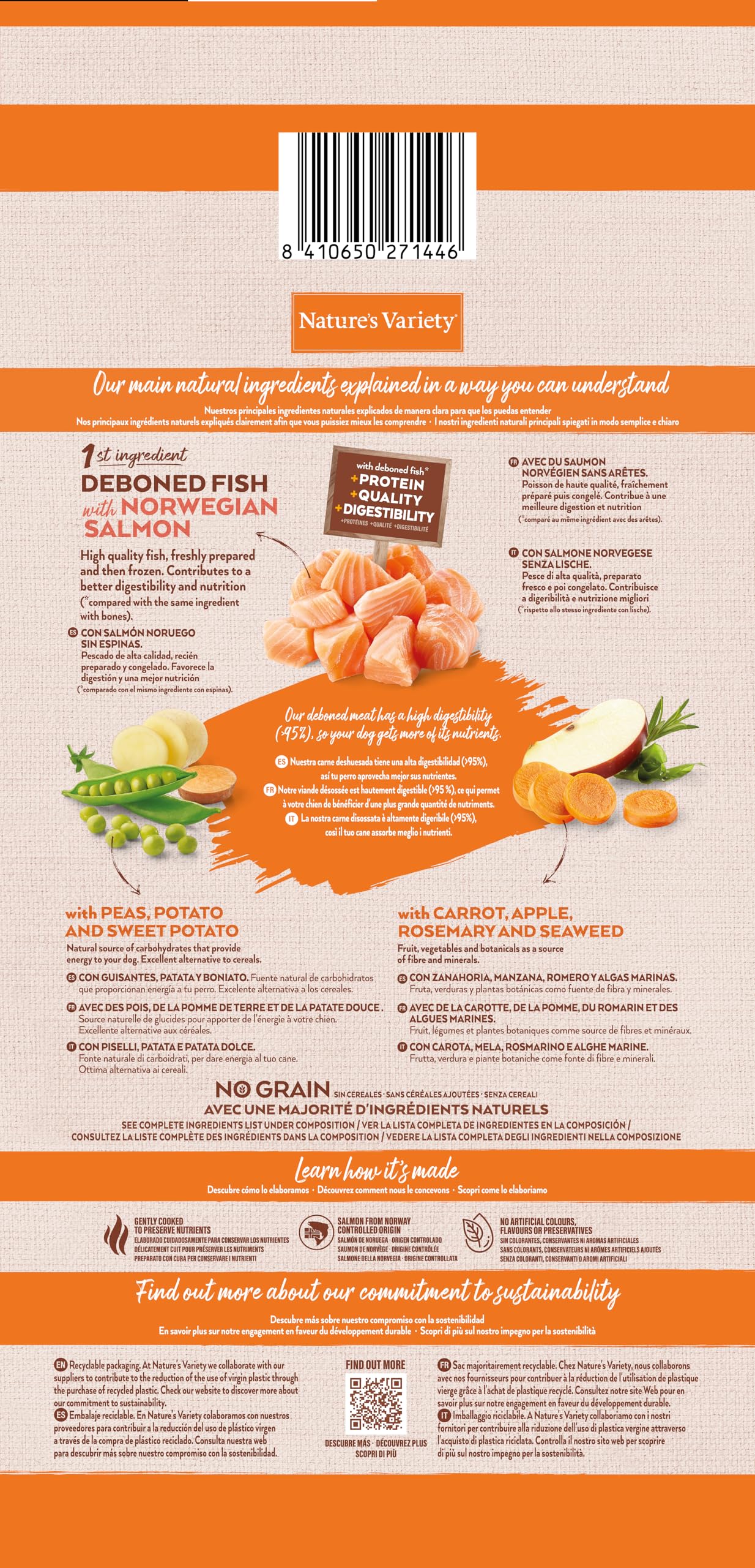 Nature's Variety No Grain Pienso para Perros Adultos con Mini con Salmón Noruego - 7kg, El embalaje puede variar (cambio de diseño)