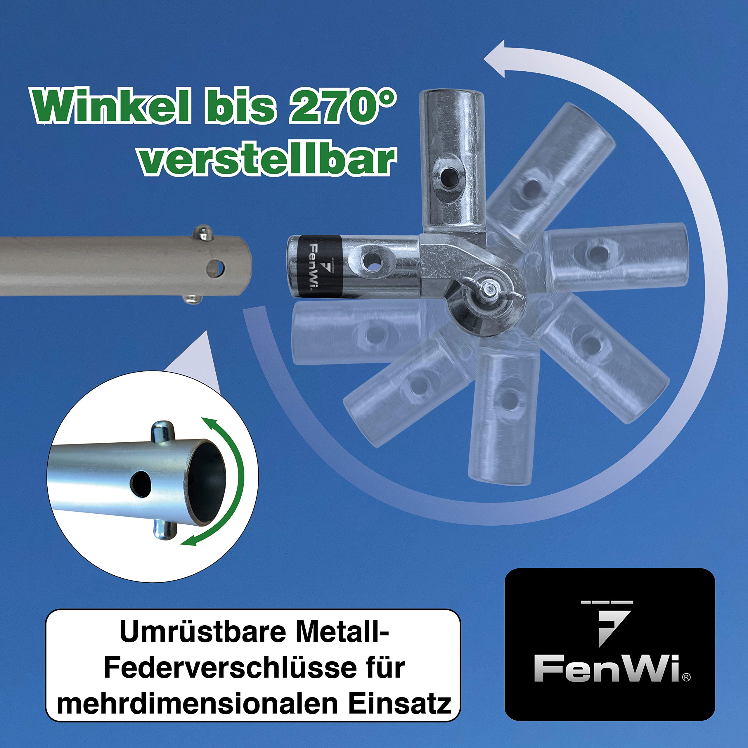 FenWi Aluminium Drehgelenk Set - Alu-Gelenk mit 20 + 80cm-Verlängerung als Zubehör für Teleskopstangen und Fensterwischer-Set`s - ideal für Starke Fenster-Leibungen und große Winkel