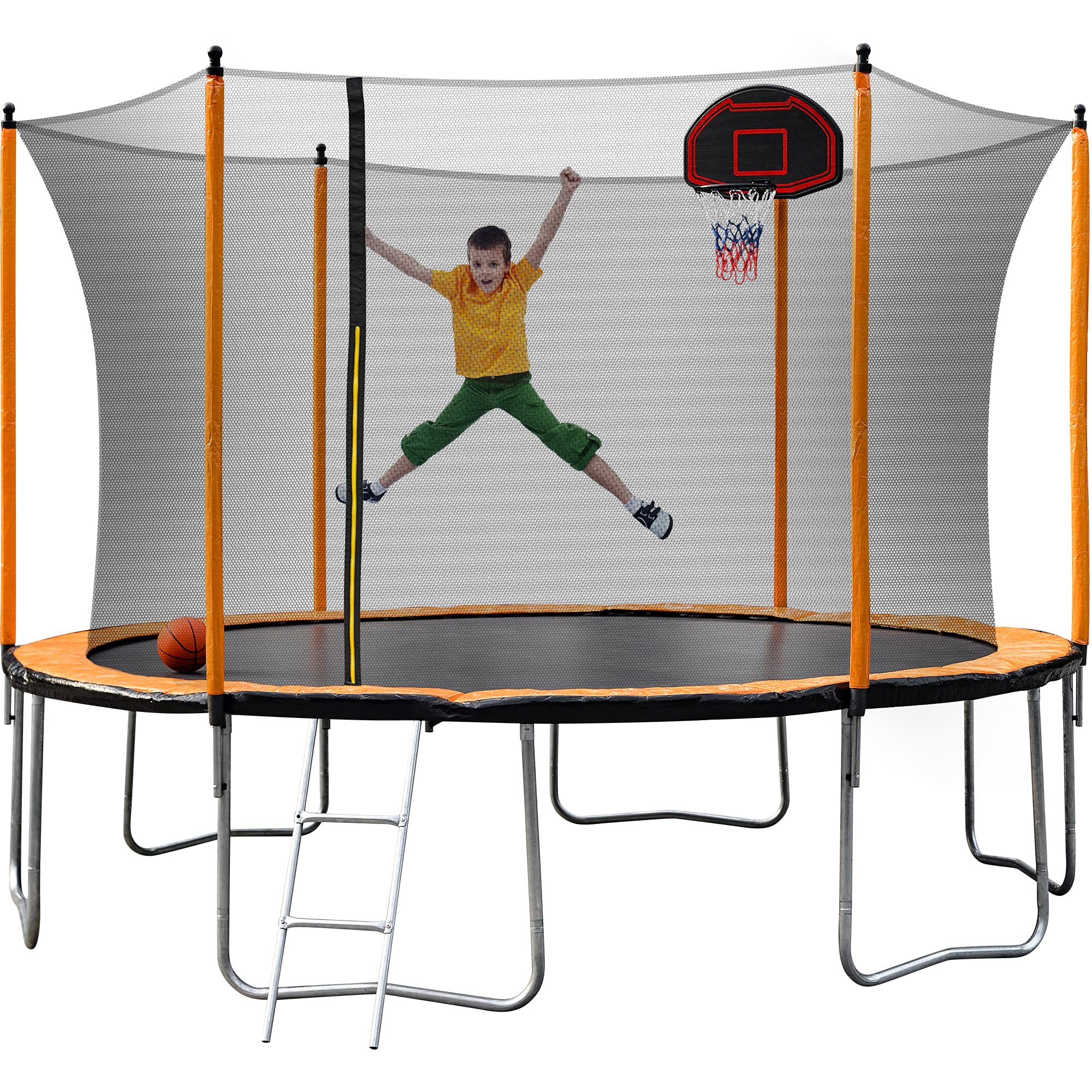 Awlstar 15 FT Trampoline with Enclosure Net, Basketball, Basketball Hoop and Ladder,Outdoor Bouncing Bed, Fitness Trampoline, Outdoor Large-Scale Trampoline with Net