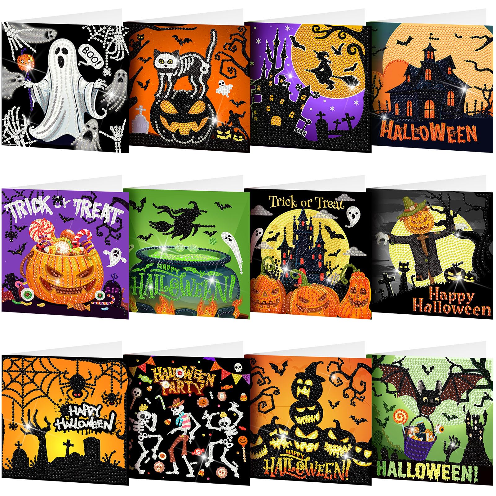 Saillong 12 Pack Halloween Diamond Painting Greeting Cards with Envelopes