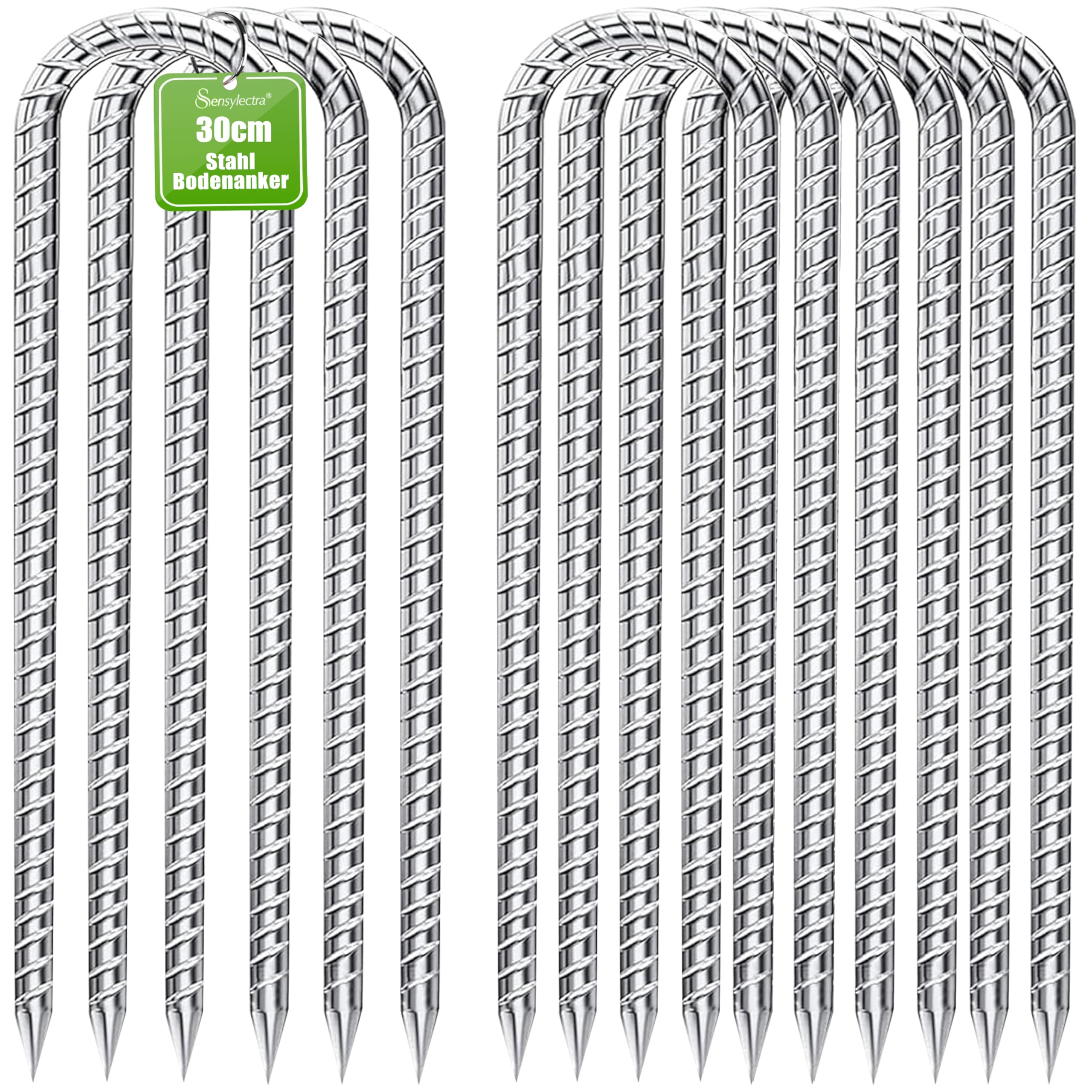Sensylectra Bodenanker Heringe 30cm,Verzinkter Stahl Bodenanker Trampolin,Stabil Zeltheringe Erdnage,Camping Zelt Heringe für Zelten, Camping, Zaun (U, 8)